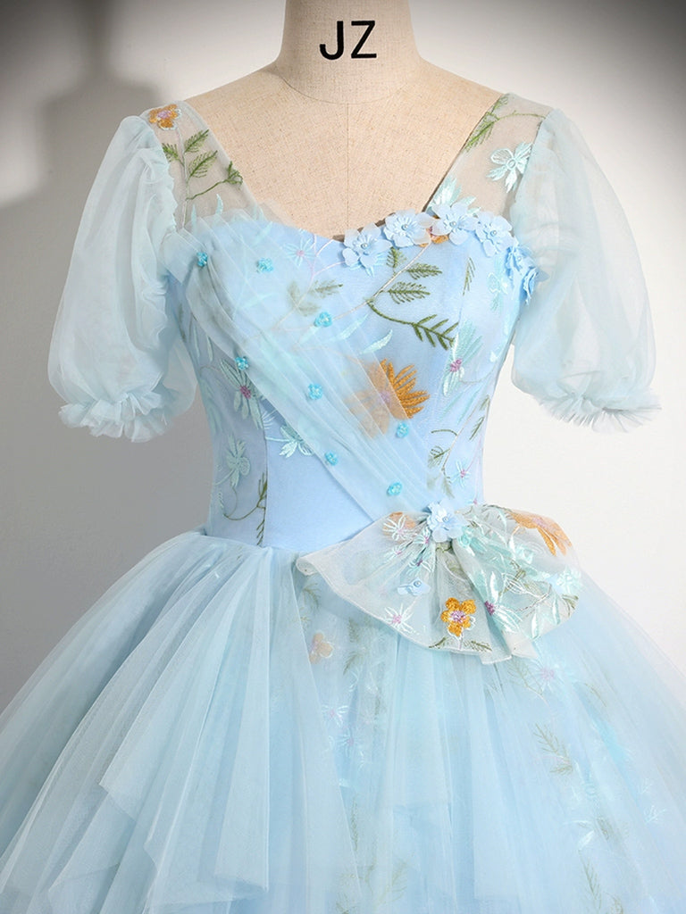 Elegant A-Line V-Neck Tulle Lace Blue Long Prom Dress - Formal Evening Gown for Homecoming, Wedding, Ball - Perfect for Special Occasions & Parties