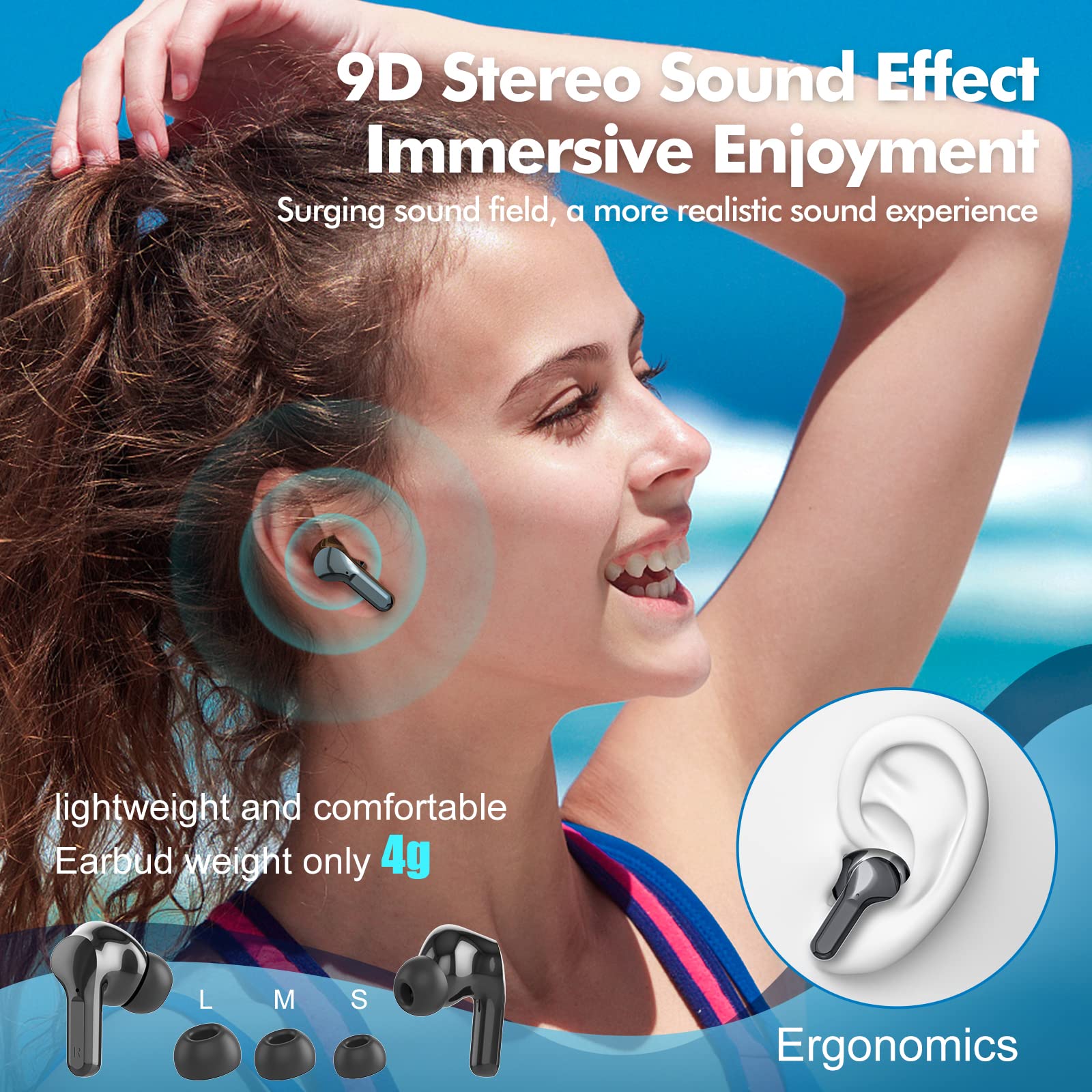 Wireless Bluetooth Earbuds 50H Playback with IPX7 Waterproof, HD Microphone, LED Display - Compatible with iPhone & Android (Black) | Perfect for Gym, Running, Travel & Daily Commute