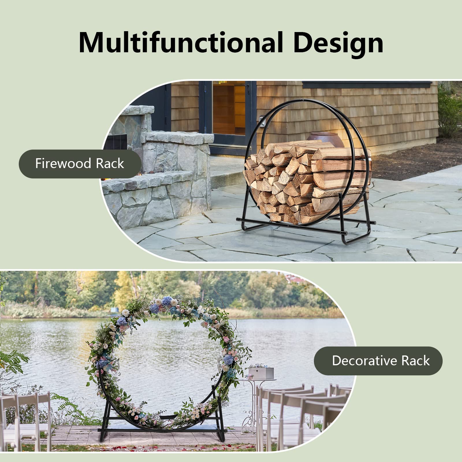 Goplus 32.5 Inch Heavy Duty Steel Firewood Rack - 440LBS Capacity Outdoor Log Holder for Fireplace, Fire Pit & Indoor Wood Storage | Durable Firewood Organizer for Patio, Backyard & Home Use