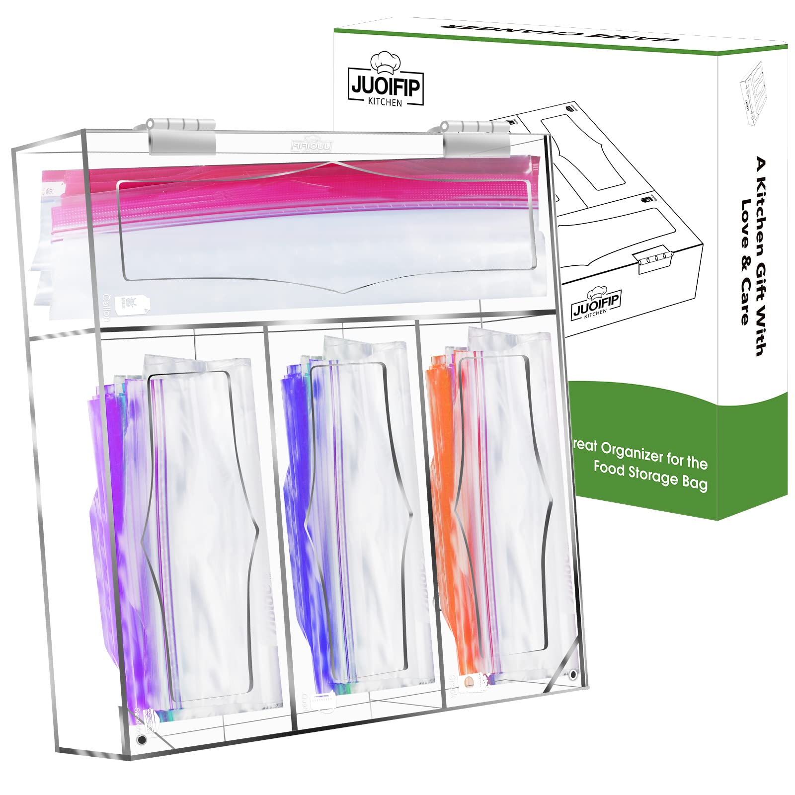 Clear Acrylic Ziplock Bag Organizer - Wall & Drawer Storage Solution for Gallon, Quart, Sandwich & Snack Bags | Perfect Kitchen Organization for Pantry, Fridge & Meal Prep