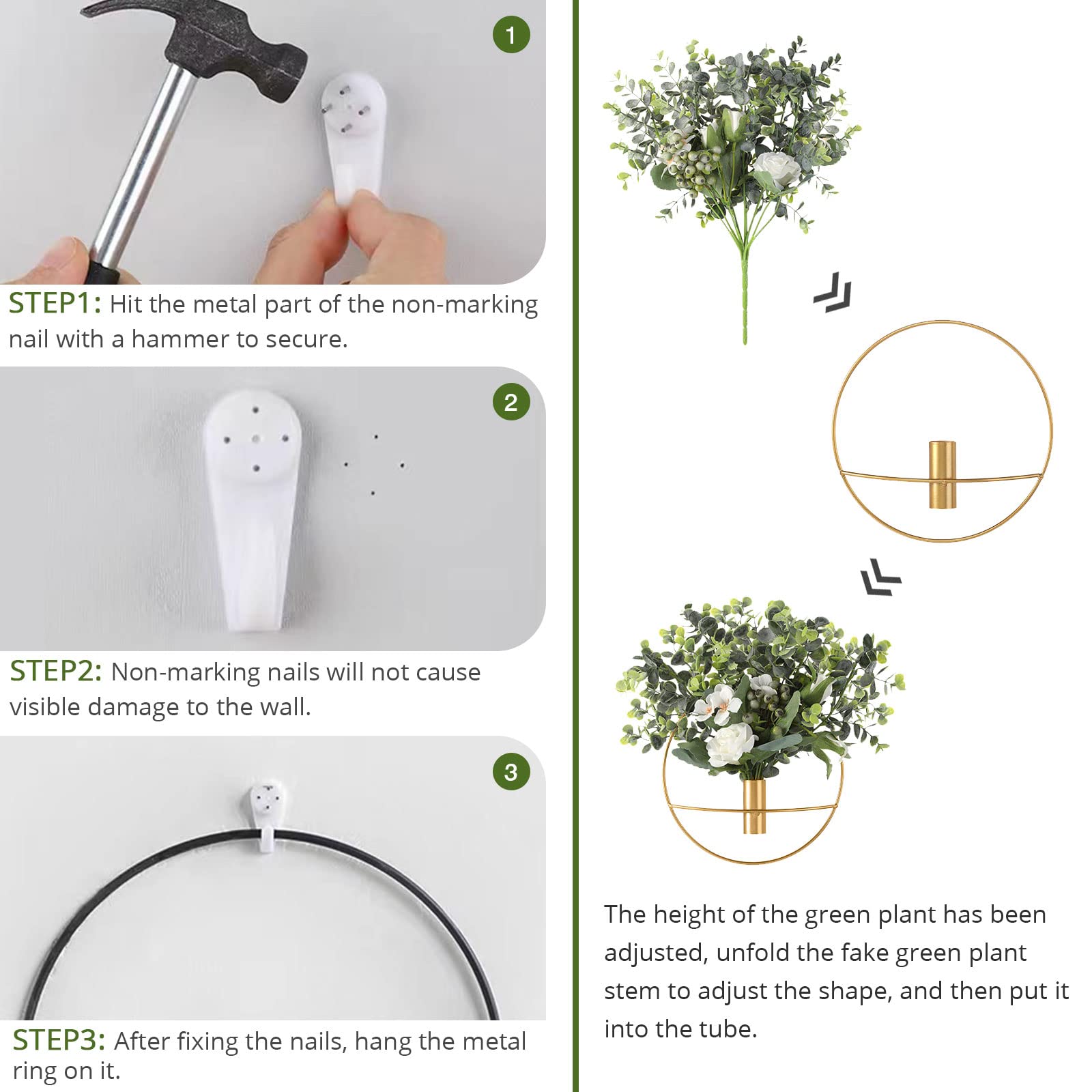 Pretty Jolly Wall Decor - 2 Pack Black Metal Vase Wall Art with Artificial Flowers & Fake Wheat Greenery - Farmhouse & Boho Style Home Decoration for Living Room, Bedroom, or Office