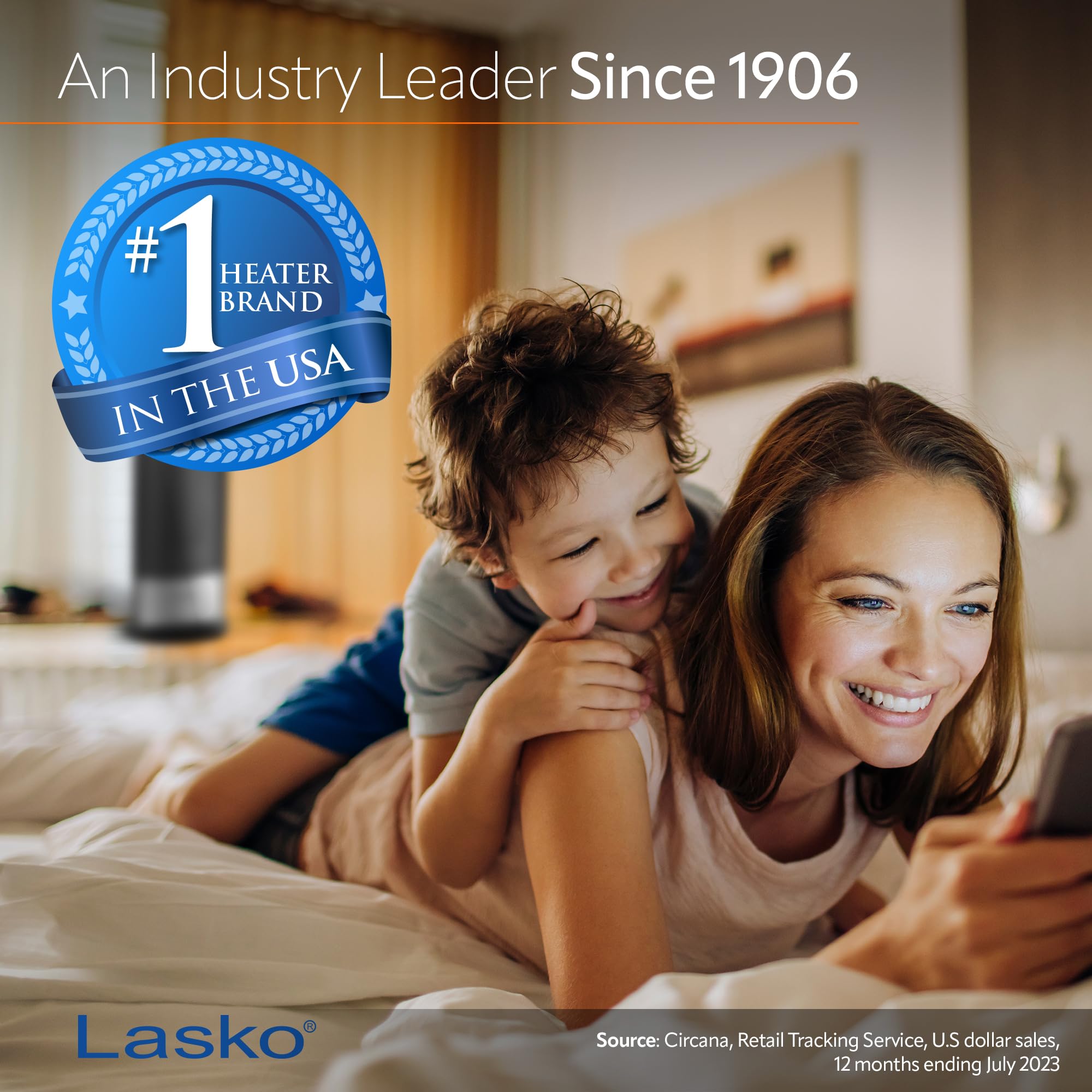 Lasko 1500W Oscillating Ceramic Tower Space Heater with Adjustable Thermostat, Timer & Remote Control - 22.5 Inch Grey/Black for Home, Office & Bedroom (Model 751320) - Perfect for Winter Heating & Energy Efficient Warmth