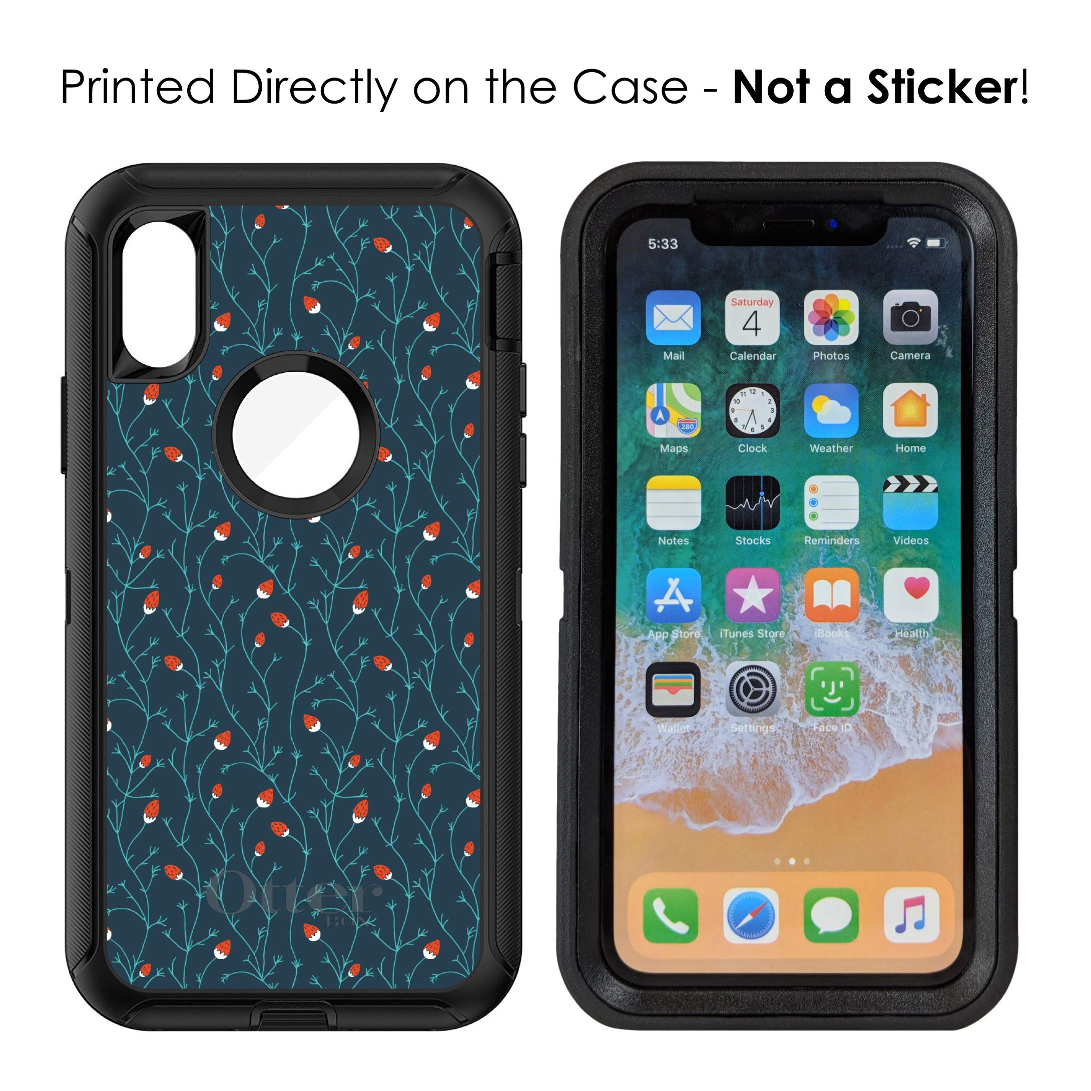 Premium iPhone Xs Max Case (6.5 Inch) - Durable Protective Cover with Floral Design | Replacement for OtterBox Defender | Stylish Teal Navy Strawberry Vine Pattern | Perfect for Everyday Use, Travel & Outdoor Activities
