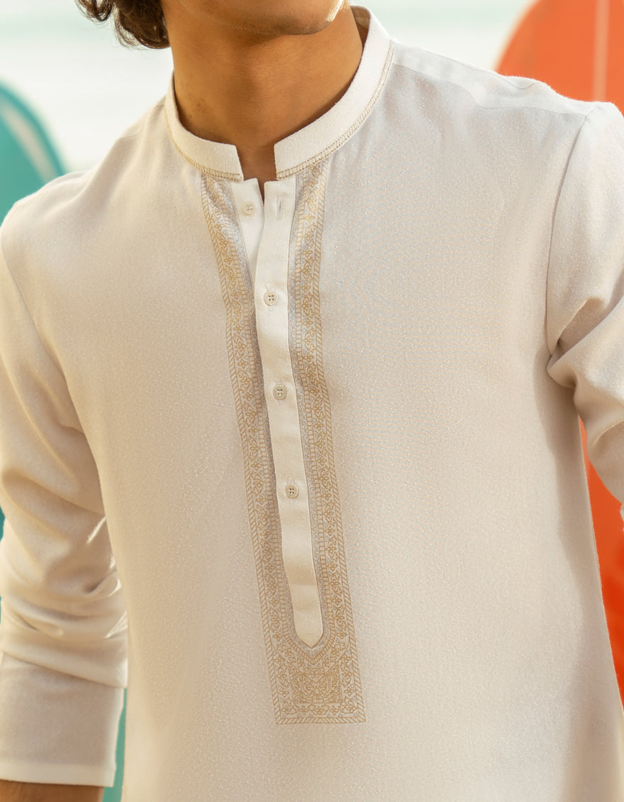 Elegant Blended White Shalwar Kameez by J. Junaid Jamshed - Premium Pakistani Traditional Outfit for Men - Perfect for Weddings, Eid & Special Occasions