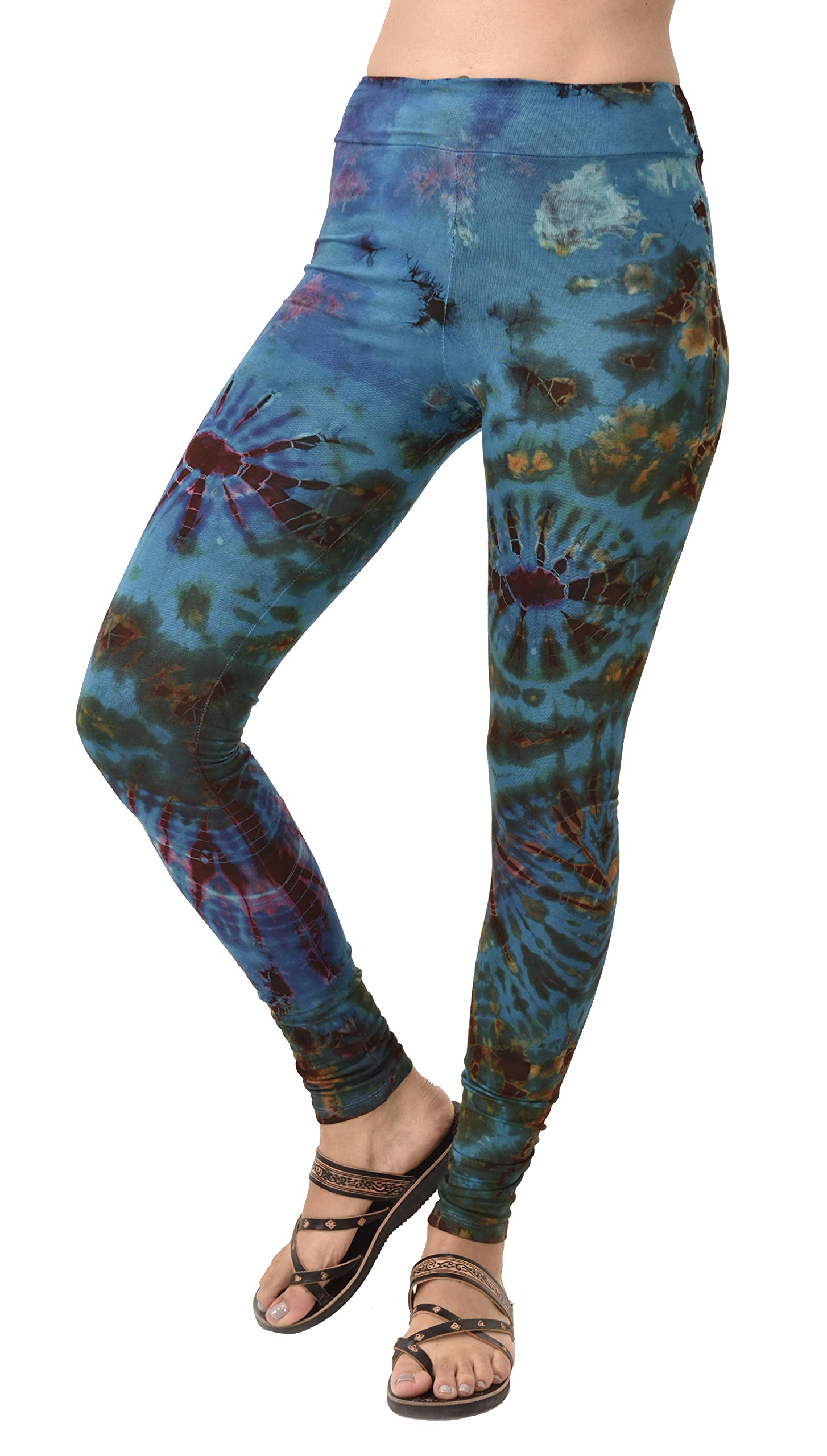 Tie Dye Yoga Pants for Women - Bohemian Hippie Leggings, Festival & Workout Tights, Reverse Tie Dye Design - Perfect for Yoga, Music Festivals & Boho Fashion