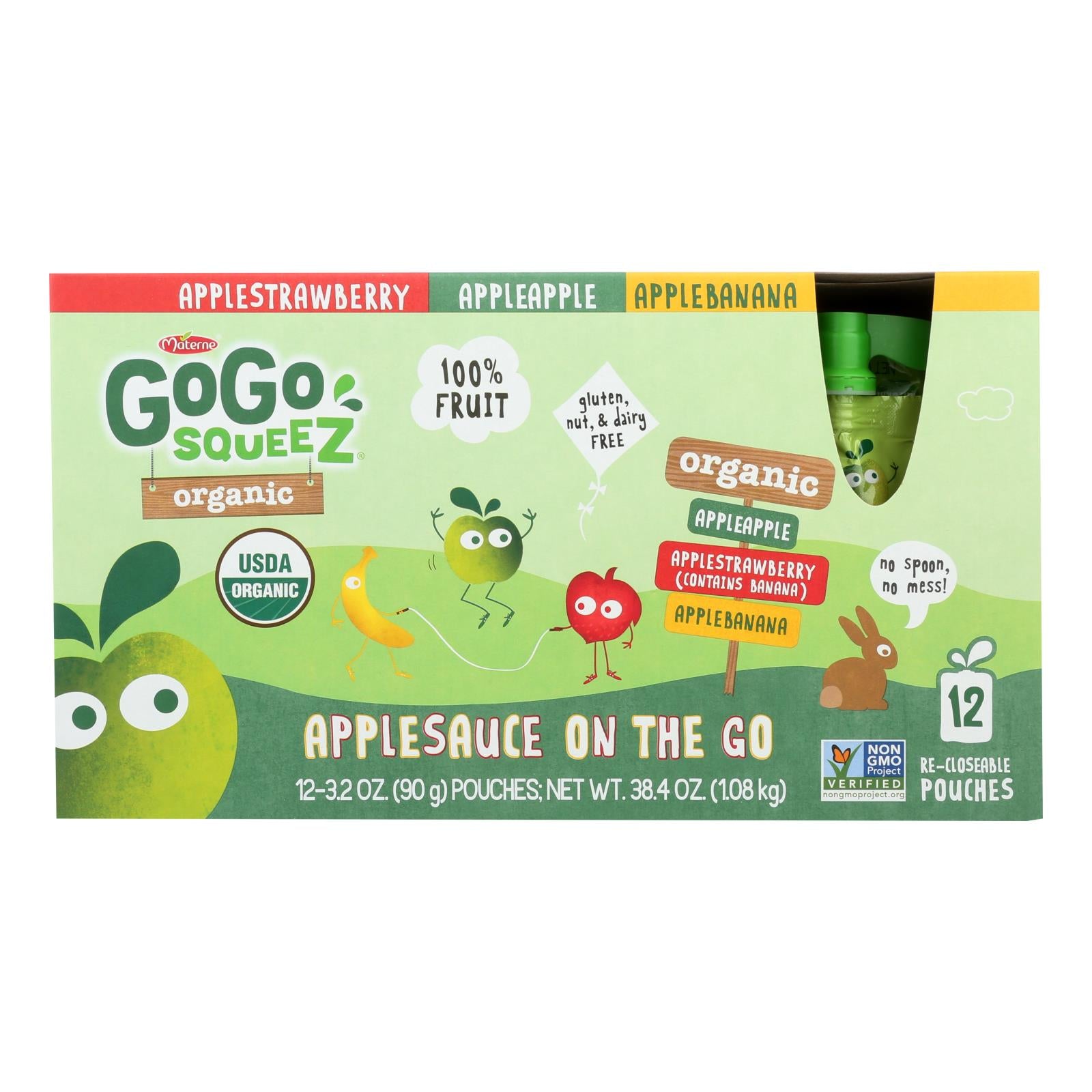 GoGo Squeez Organic Apple Sauce Variety Pack - Apple, Banana & Strawberry (72 Count) | Healthy Snacks for Kids Lunch Box, School, Travel & On-the-Go