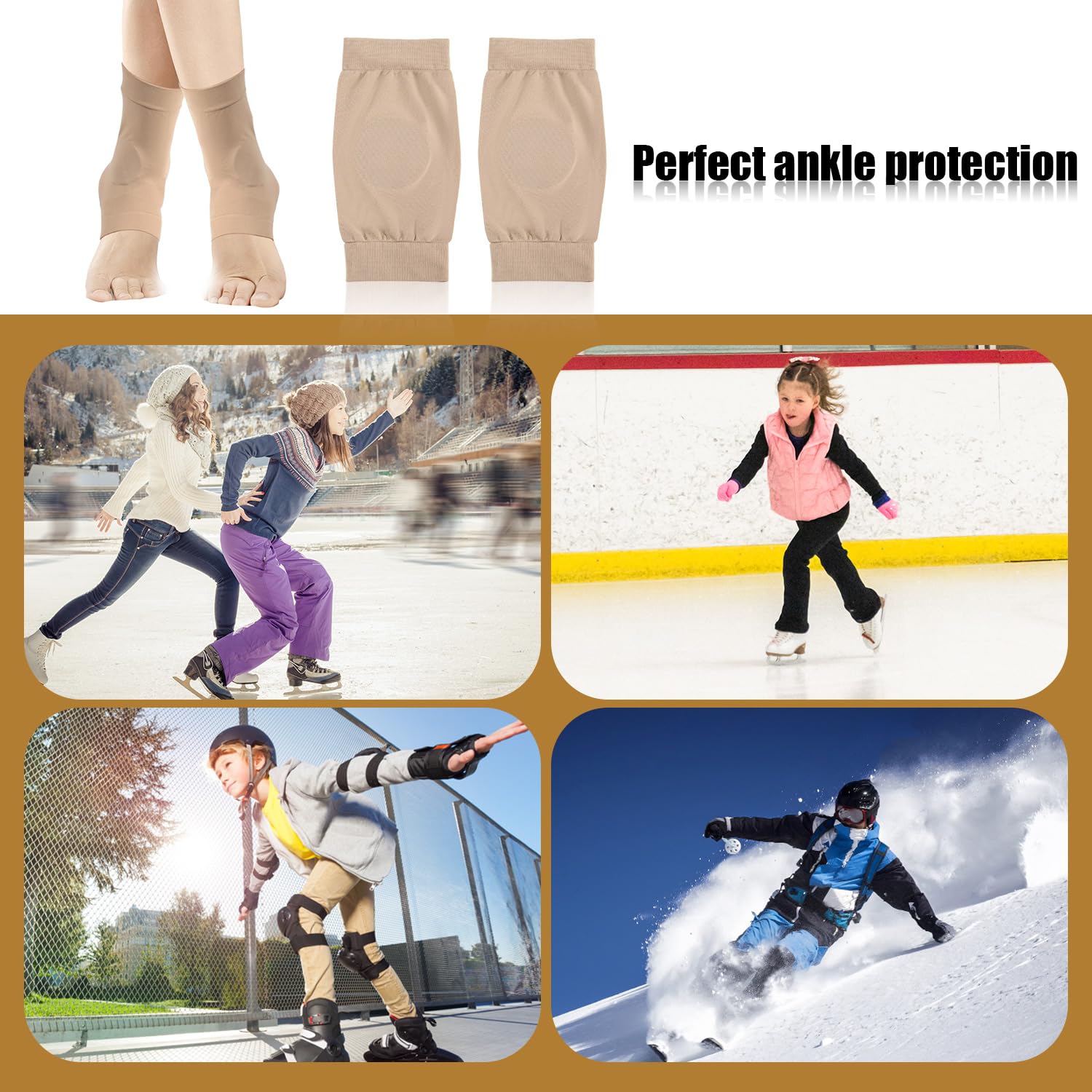 Premium Ice Skating Socks - Padded Ankle Support Sleeves with Breathable Sweat-Wicking Fabric for Figure Skates, Hockey Skates & Boots (Beige) - Ideal for Training, Competitions & Injury Prevention