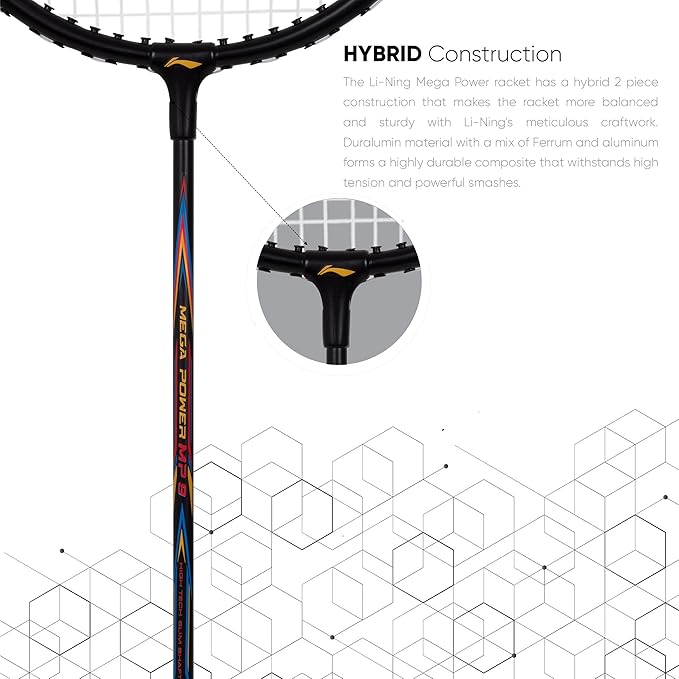 Li Ning Mega Power 9 Prestrung Badminton Racket - Professional Carbon Fiber Shuttlecock Racquet for Advanced Players - Perfect for Tournaments & Training Sessions