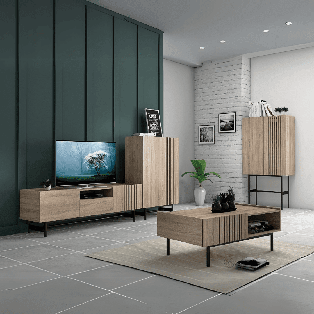 Modern Marchel Living Room Furniture Set - Coffee Table, TV Stand, Storage Cabinet & Shoe Rack for Small Spaces | Perfect for Apartments & Home Decor