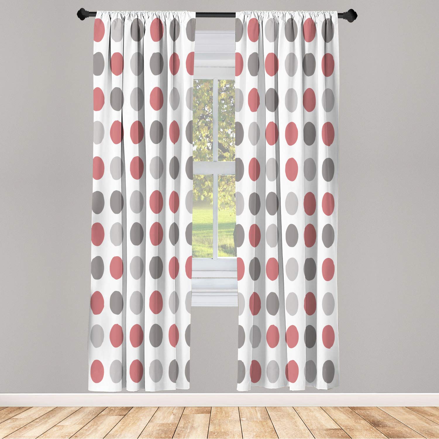 Ambesonne Geometric Window Curtains Set of 2 - Retro Polka Dot Design with European Ancestral Motif in Pastel Dimgray White | Lightweight Rod Pocket Panels 56x95 Inches | Perfect for Living Room, Bedroom & Nursery Decor