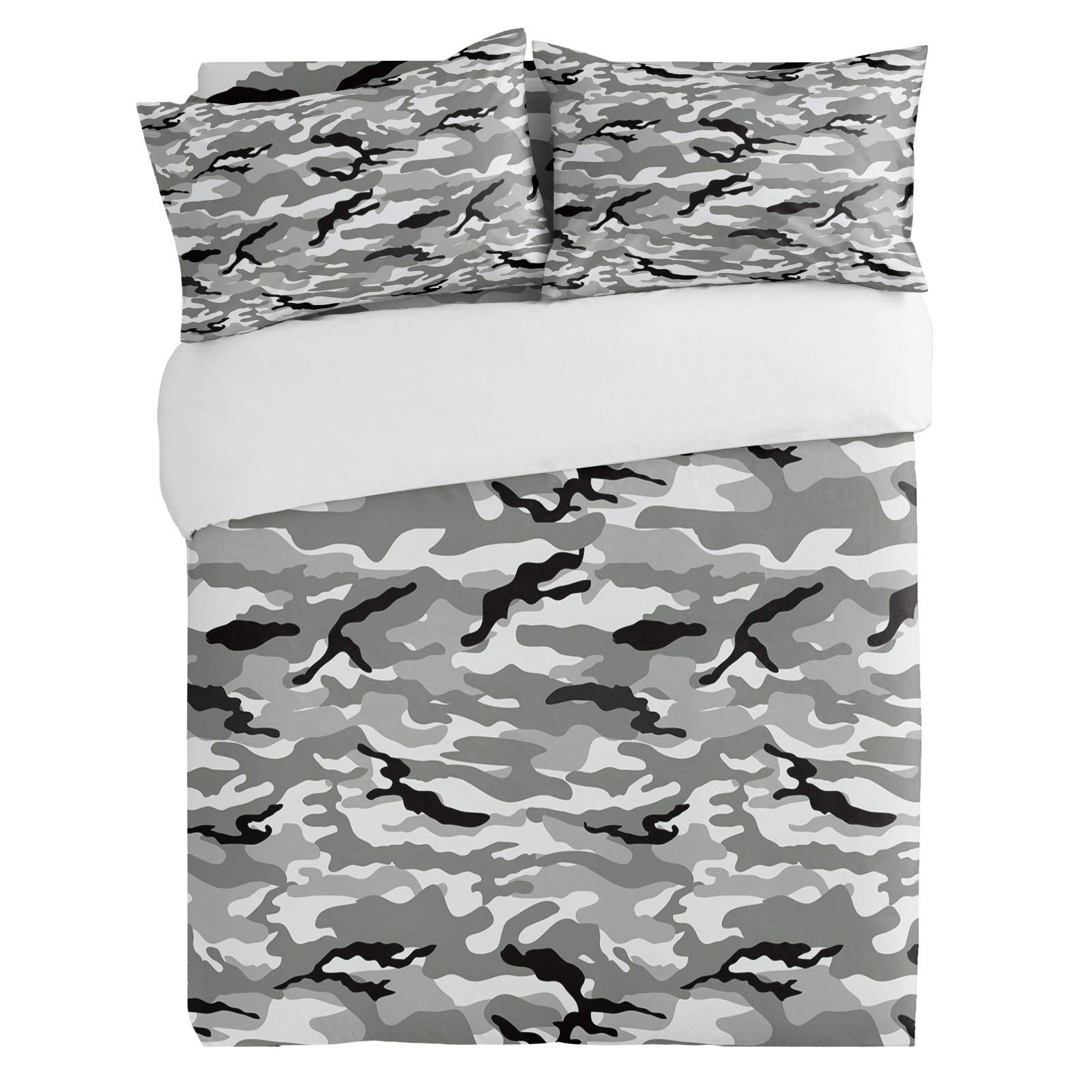 Z&L Army Camouflage Duvet Cover Set 3Pcs - Full Size Luxury Soft Microfiber Bedding with Pillowcases (Grey/White/Black) for Men, Women & Teens | Perfect for Military Theme Bedrooms, Dorm Rooms & Outdoor Enthusiasts