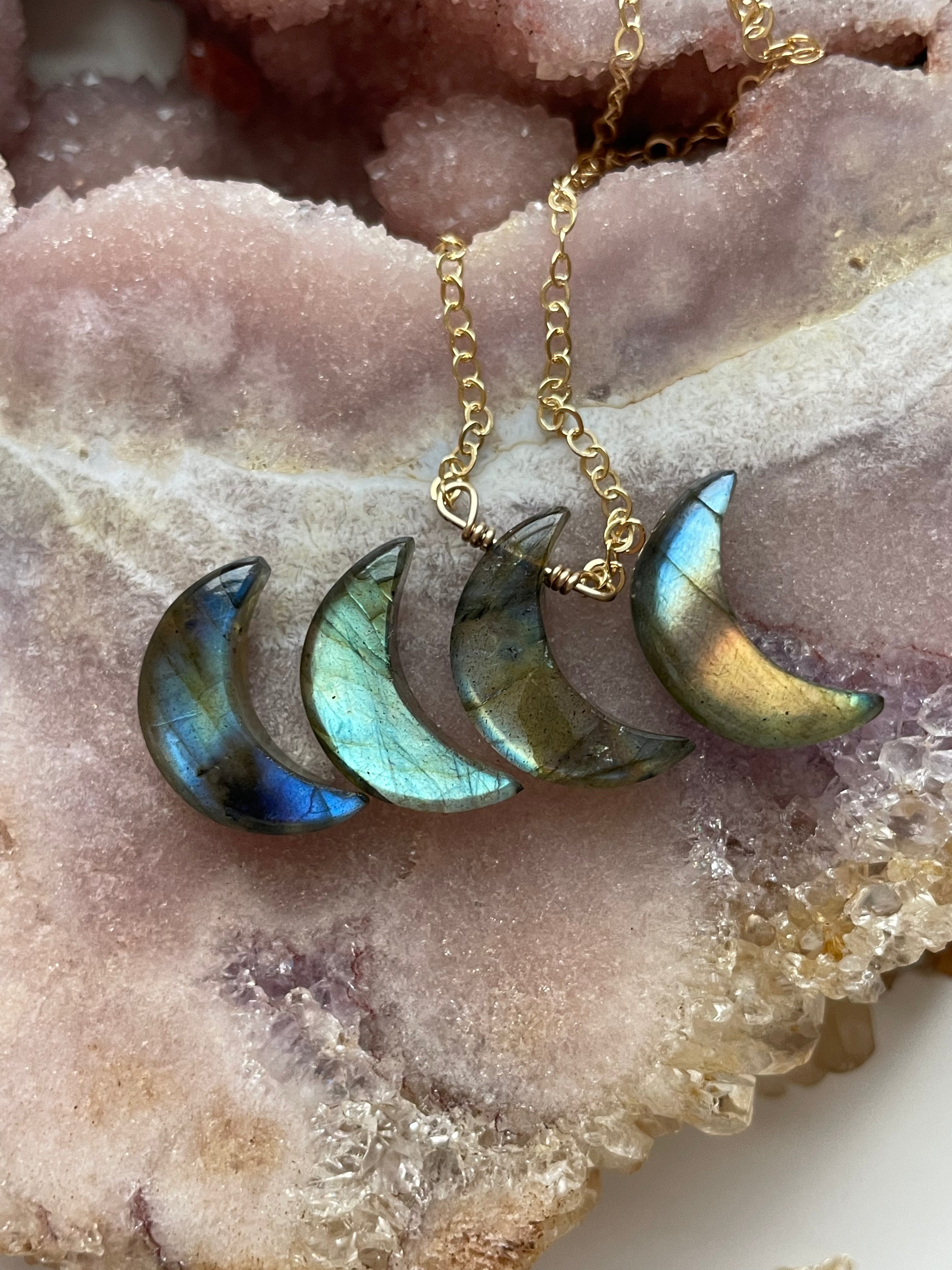 Natural Labradorite Moon Crystal Necklace for Women - Healing Stone Jewelry for Meditation, Yoga & Spiritual Gifts