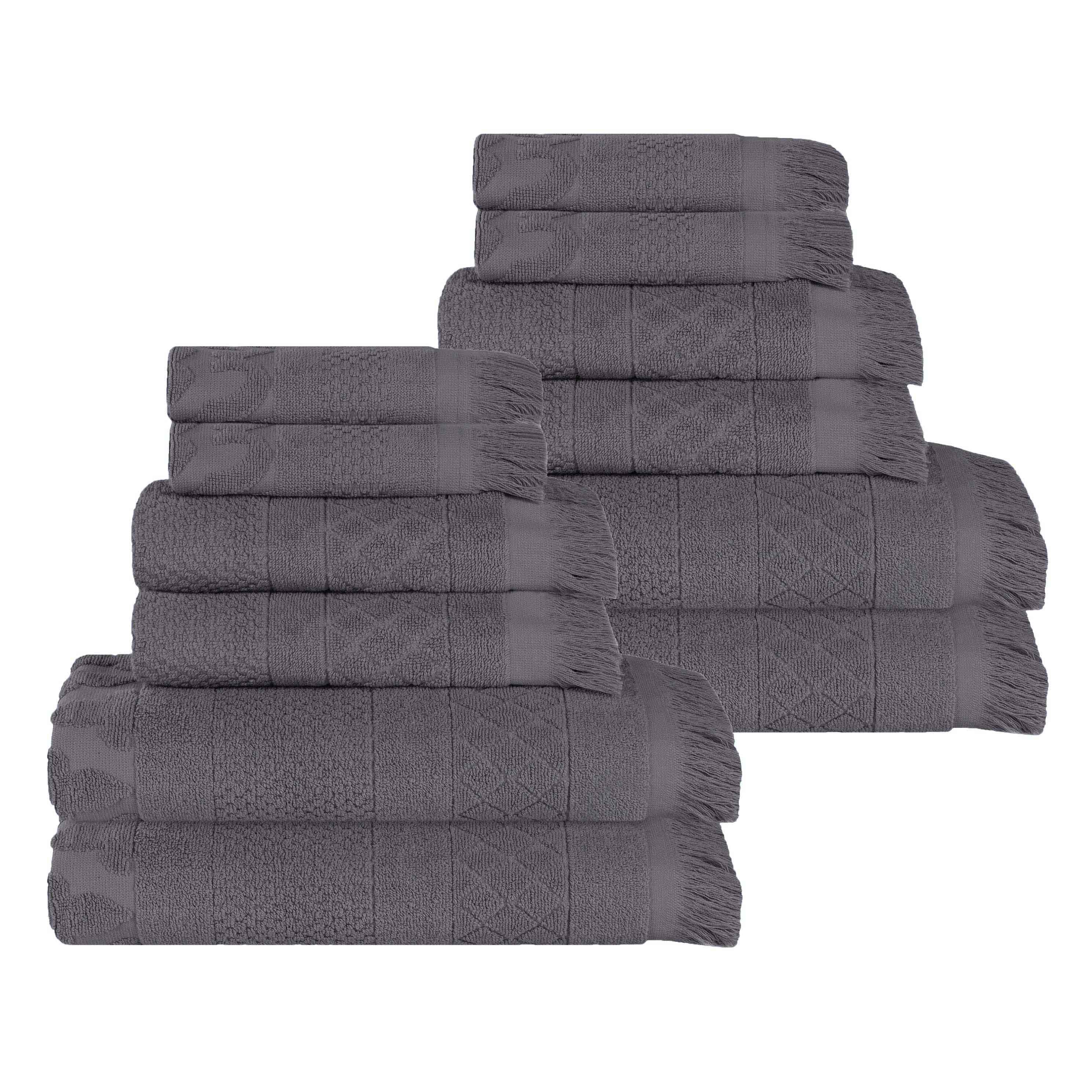 Rolla Cotton Geometric Jacquard Plush Soft Absorbent 12-Piece Bath Towel Set | Luxury Spa & Guest Bathroom Essentials