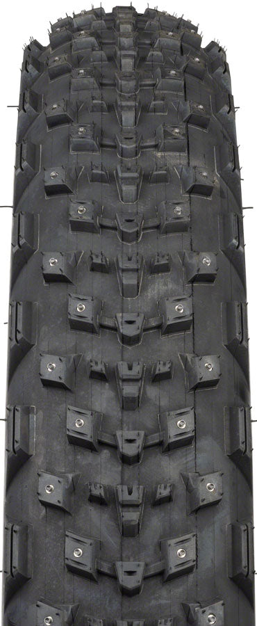 45NRTH Dillinger 4 Studded Bike Tire - 26 x 4.2 Inch Tubeless Folding Winter Tire with 168 Large Concave Carbide Studs (120 TPI, Black) - Perfect for Snow & Ice Cycling, Fat Bike Winter Commuting, and Mountain Biking in Extreme Cold Conditions