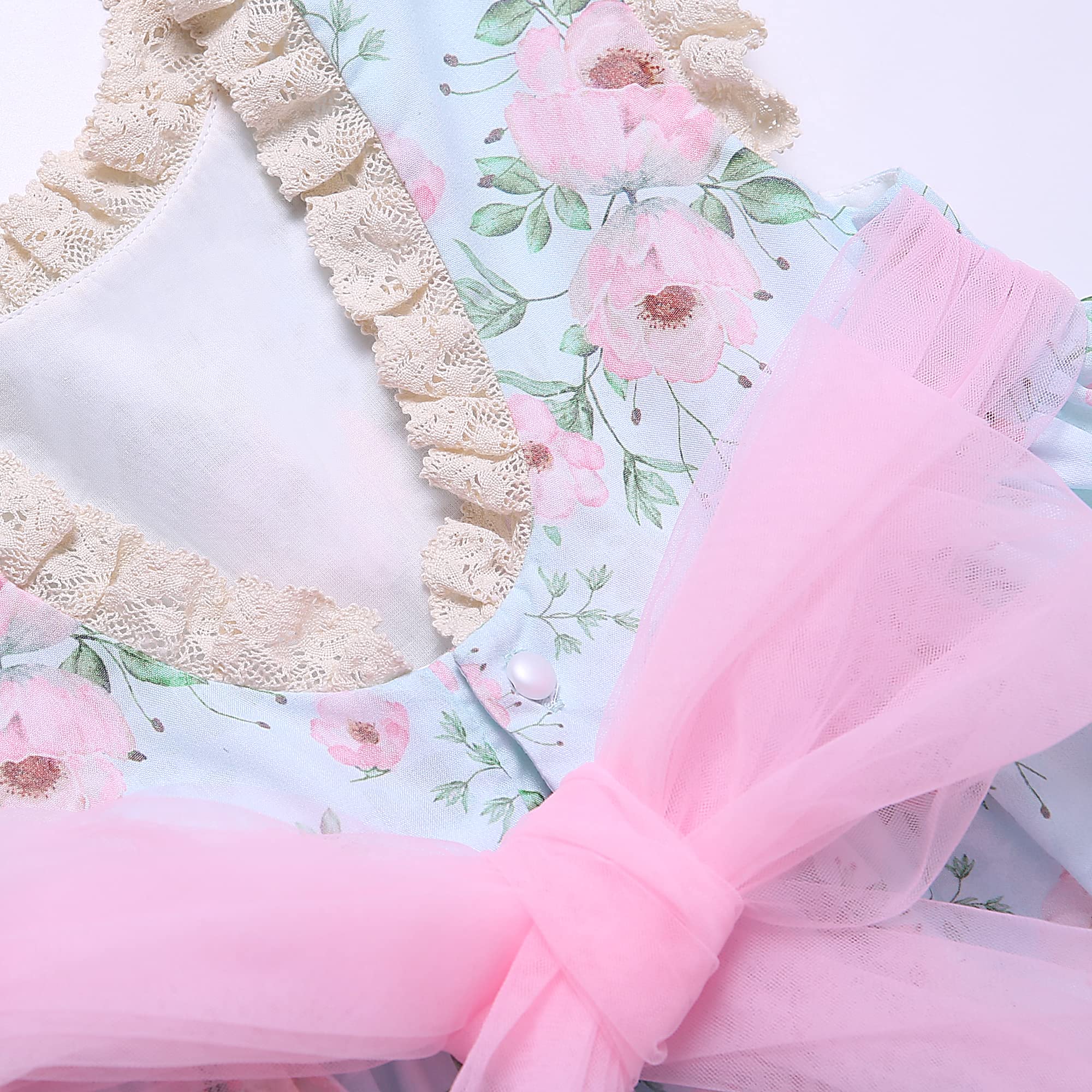 Pettigirl Girls Floral Ruffle Lace Dress - Elegant Spring Casual Outfit for Toddlers | Perfect for Holidays, Parties & Special Occasions