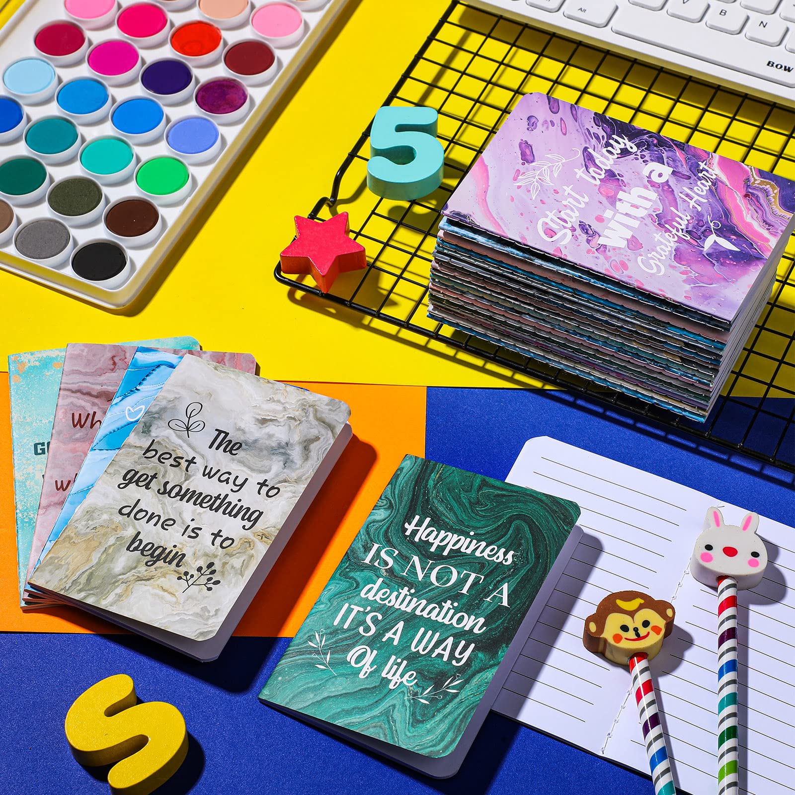 24-Pack Mini Colorful Notebooks Bulk - Funny Motivational Journals, Inspirational Notepads, Small Pocket Notebooks for Teachers, Office Prizes & Travel Gifts (Marble Style) - Perfect for School, Work & Daily Journaling