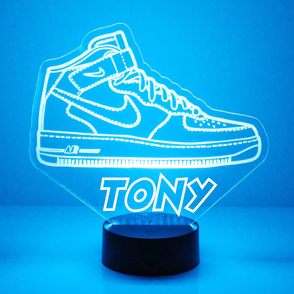 Custom LED Sneaker Night Light with Remote - Personalized Name/Image, 16 Colors & 4 Modes - Clear Acrylic Home Decor (Made in USA) - Perfect for Bedroom, Kids Room & Sneakerhead Gifts
