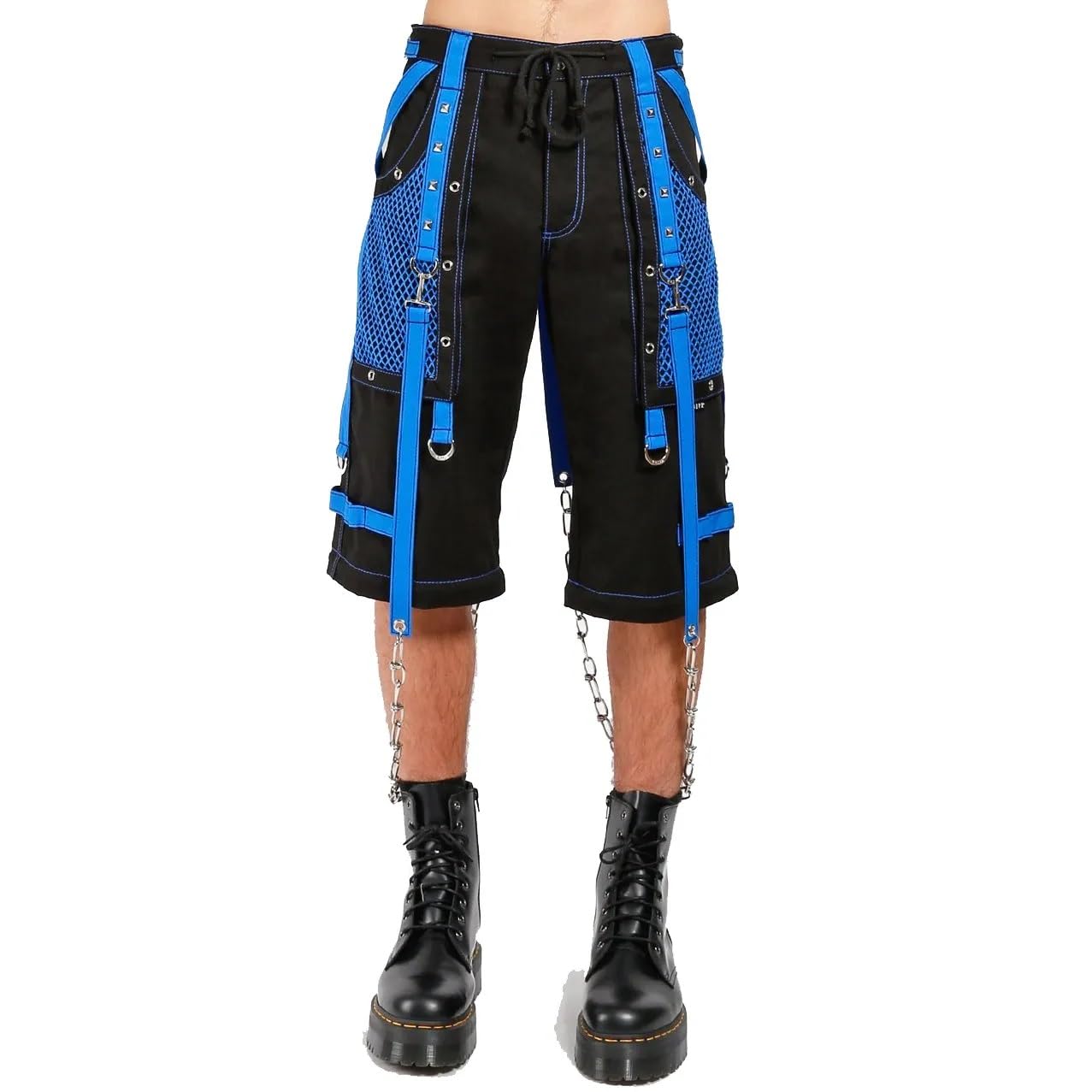 Gothic Bondage Men's Punk Rock Pants - Black & Blue Emo Trouser Shorts for Alternative Fashion | Perfect for Concerts, Halloween & Gothic Streetwear (USA)