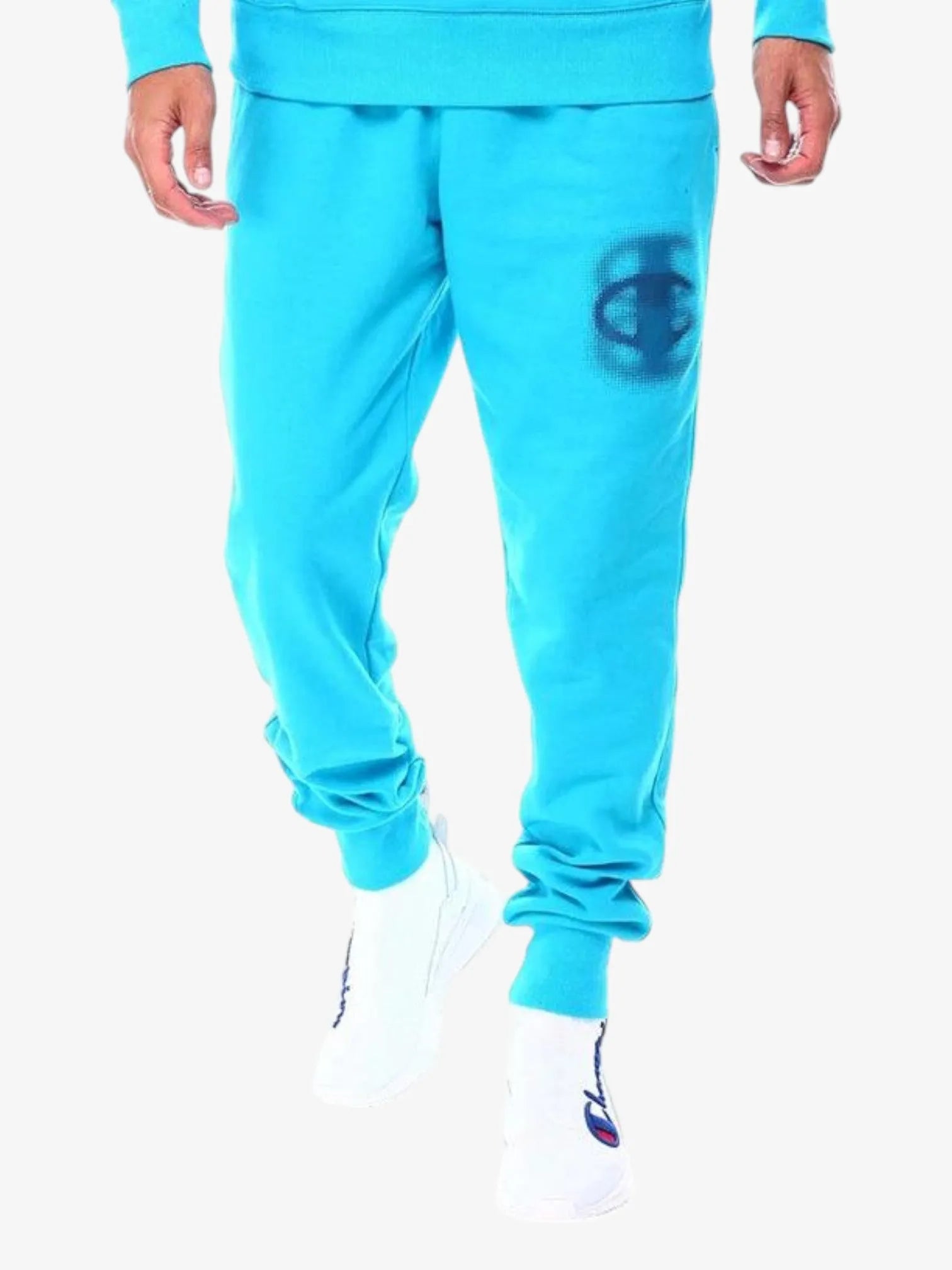 Champion Classic Fleece Sweatpants with Blur Logo - Turquoise Blue Joggers for Men & Women | Comfortable Lounge Pants for Home, Gym, and Casual Wear