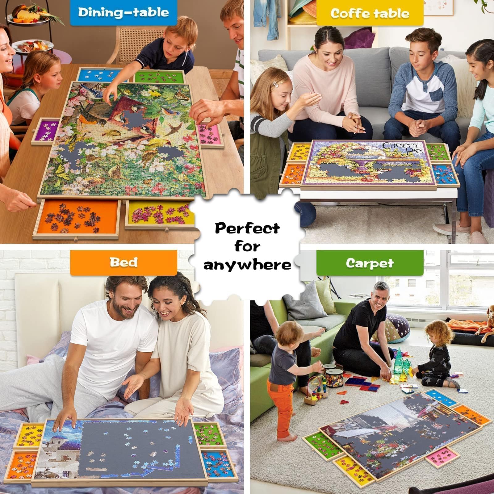 Rotating Wooden Puzzle Board with Drawers - Gift for Puzzle Lovers | Home & Office Use