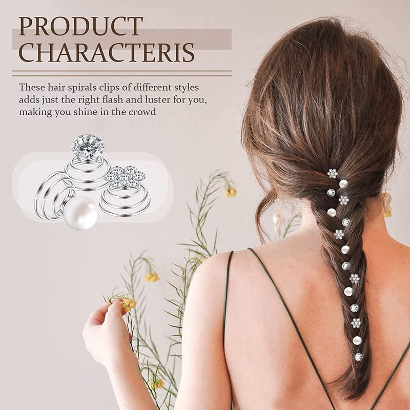 12PCS Silver Pearl Rhinestone Spiral Hair Pins - Crystal Twist Bobby Pins for Women, Wedding, Prom & Party Hair Accessories (Shimmering Hair Clips for Updos, Braids & Special Occasions)