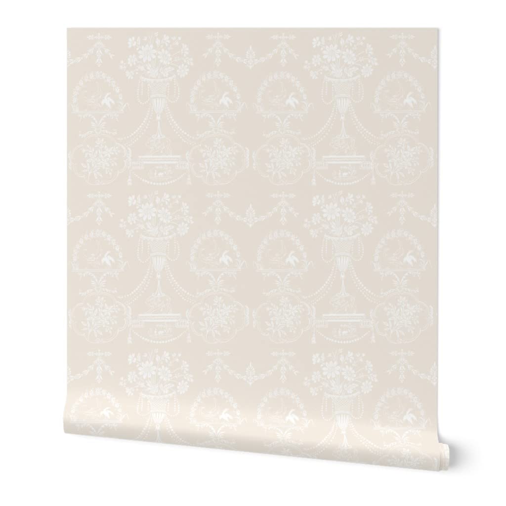 Peel & Stick Removable Wallpaper - 9ft x 2ft Neutral Cream Toile Floral Design | Perfect for Bedroom, Nursery & Wedding Decor | Custom Self-Adhesive Wallpaper by Spoonflower