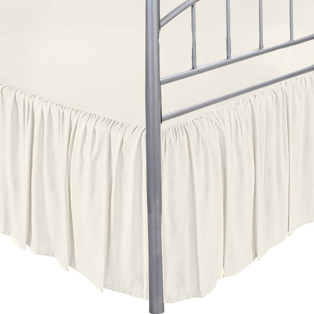 LINEN BEDDING Ivory Solid Queen XL Ruffled Bed Skirt - 12 Inch Drop Split Corner Platform Bed Skirt, Easy Fit Gathered Style, 3-Sided Ruffle for Queen XL Size - Perfect for Guest Rooms, Master Bedrooms & Platform Beds