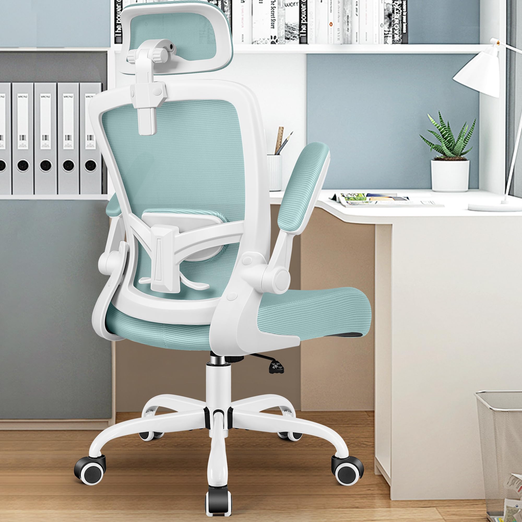 FelixKing Ergonomic Office Chair with Adjustable Lumbar Support & Headrest - High Back Swivel Task Chair for Home Office, Gaming & Work - Light Blue Adjustable Height Desk Chair with Armrests | Perfect for Long Work Hours, Online Meetings & PC Gaming Sessions