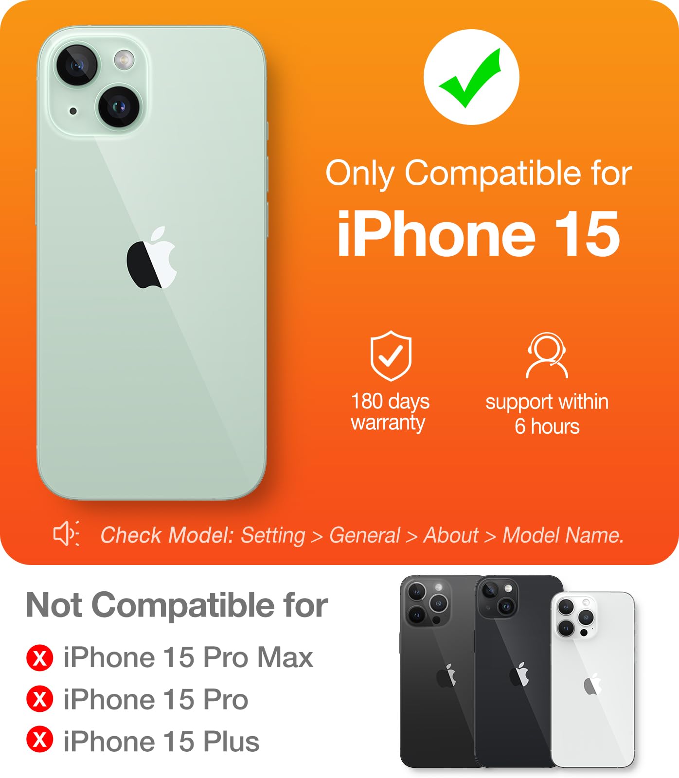 TORRAS Military Grade Shockproof iPhone 15 Case - 12FT Drop Protection, Slim Matte Hard Back with Translucent Silicone Edge (Black) | Perfect for Outdoor Activities, Work & Daily Protection