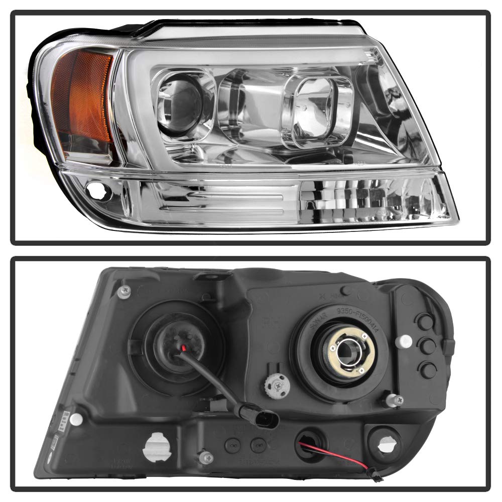 99-04 Jeep Grand Cherokee LED DRL Tube Headlights - Chrome/Clear Lens for Enhanced Visibility & Style | Perfect for Off-Roading & Night Driving