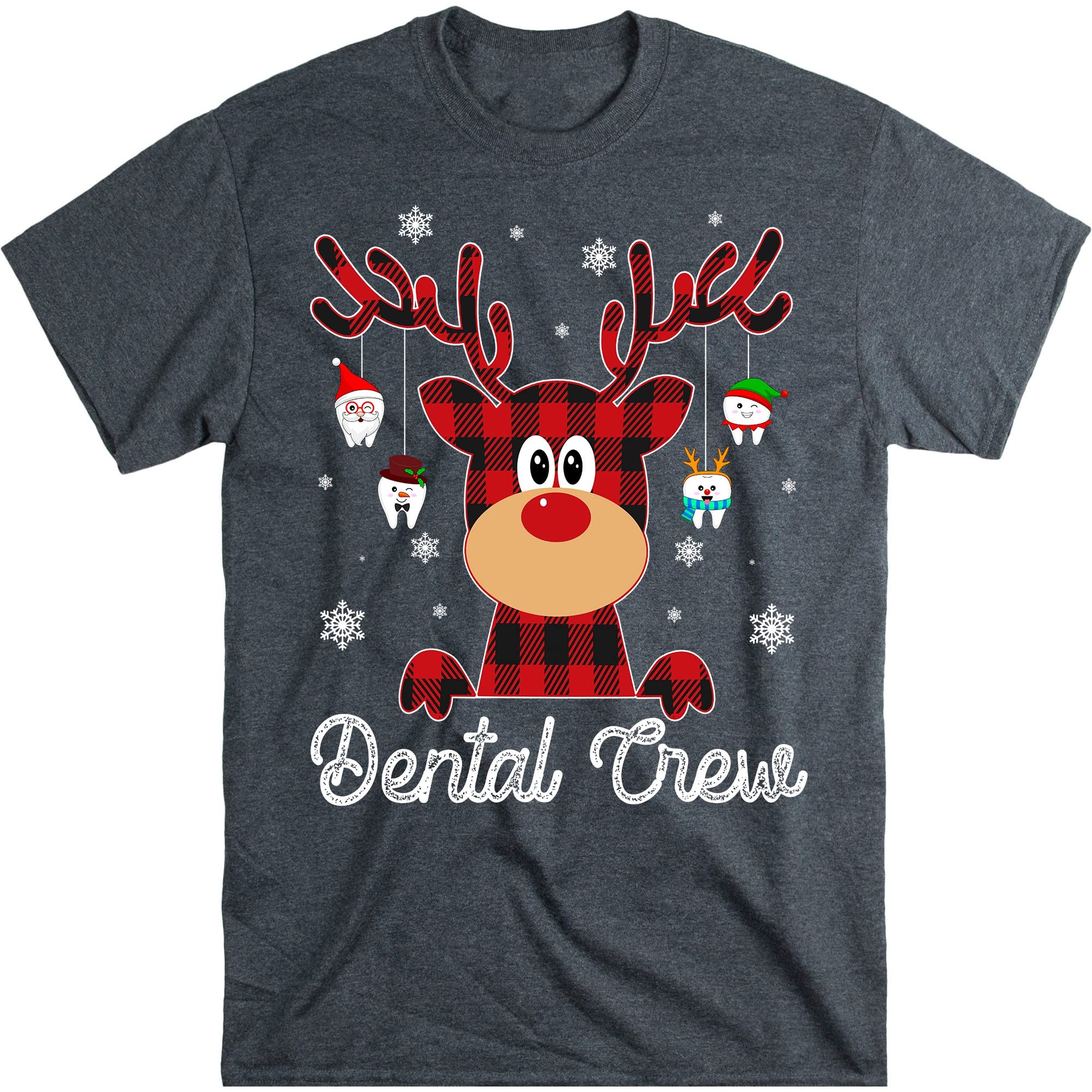 TEEDIY Dental Crew Shirt - Funny Dentist & Nurse Christmas Reindeer Print T-Shirt for Dental Professionals | Perfect for Office, Holiday Parties & Dental Conventions