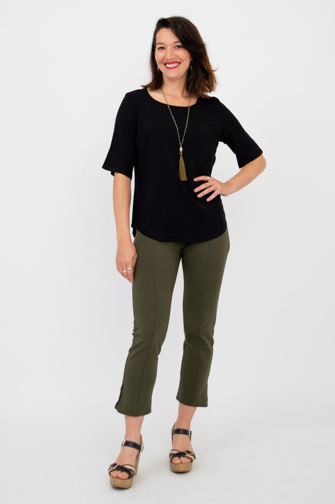 Liza Top Women's Black Bamboo Linen Blouse - Soft & Breathable Summer Tops for Casual Wear & Office Outfits