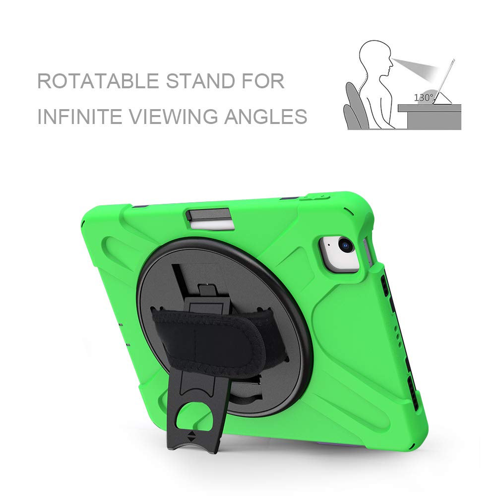 ZenRich iPad Air 5th/4th Generation Case (2022/2020) - Shockproof Protective Cover with Pencil Holder, Adjustable Stand & Hand Strap for iPad 10.9 inch & iPad Pro 11 (2018-2022) - Perfect for Work, Travel & School - Green