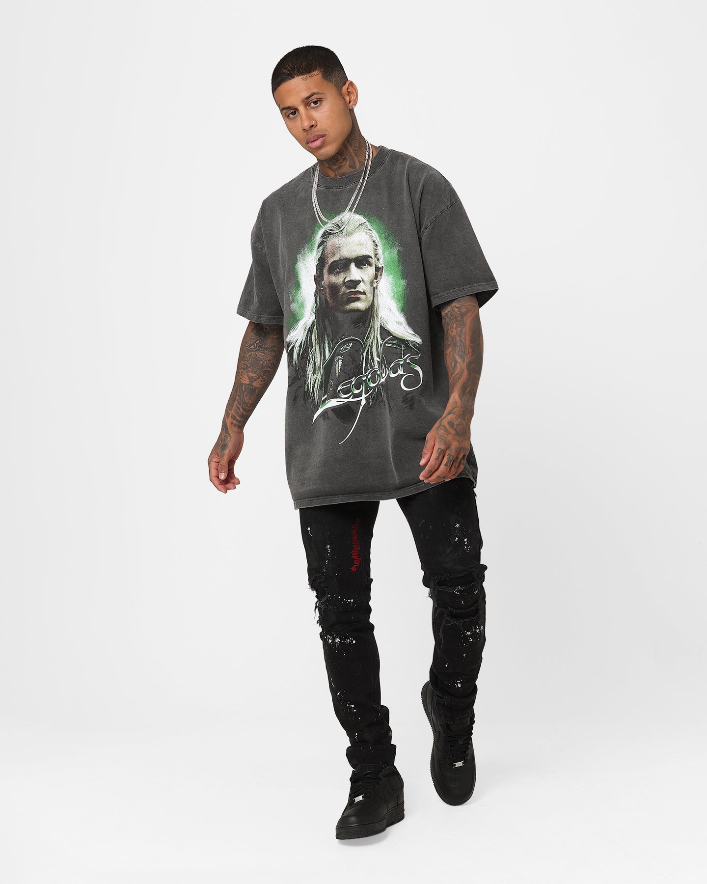 Vintage Lord of The Rings Legolas Heavyweight T-Shirt - American Thrift Black Wash | Perfect for Cosplay, Movie Nights & LOTR Fan Gifts