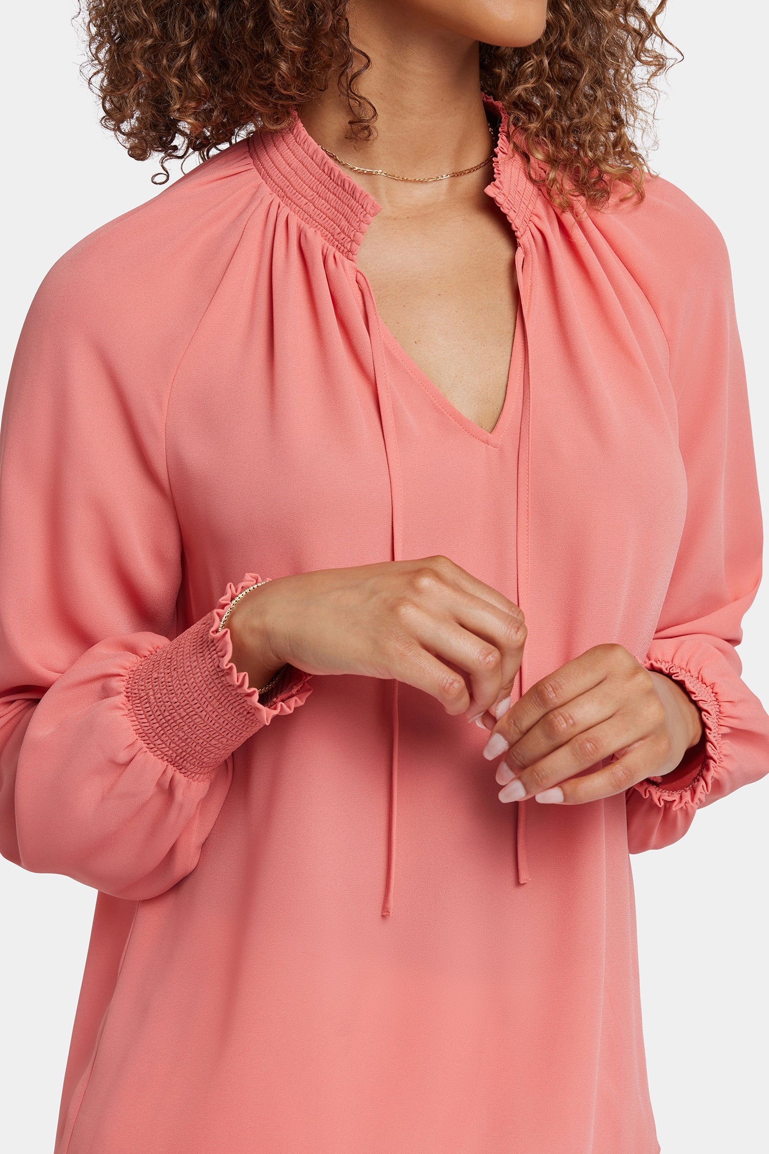 Gemma Blouse in Coral Haze - Women's Elegant Floral Print Tops for Casual Wear & Office Outfits