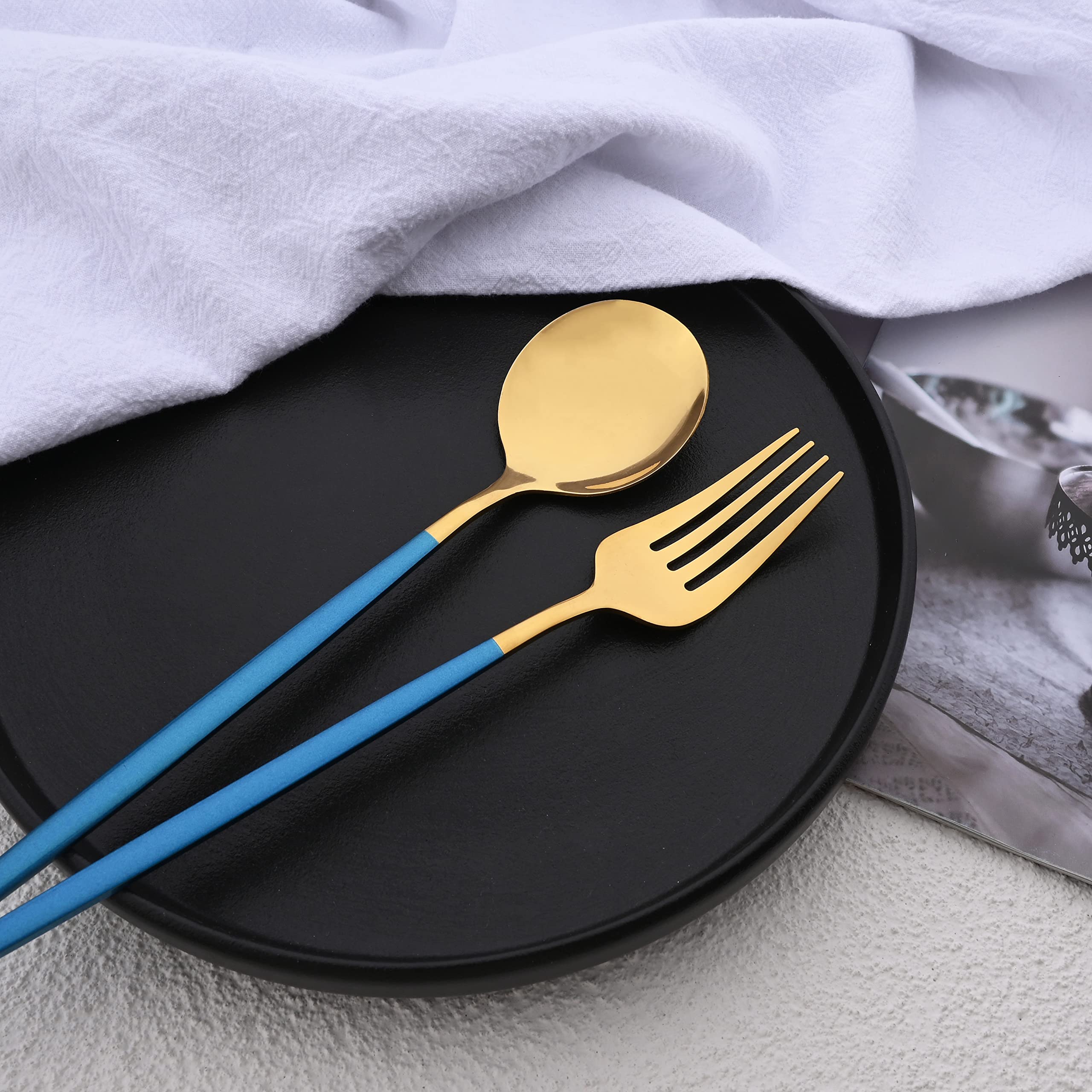 20-Piece Silverware Set - Elegant Blue & Gold Flatware for 4 - Complete Dinnerware Cutlery Set with Spoons, Knives, Forks - Perfect for Family Dinners, Parties & Everyday Dining