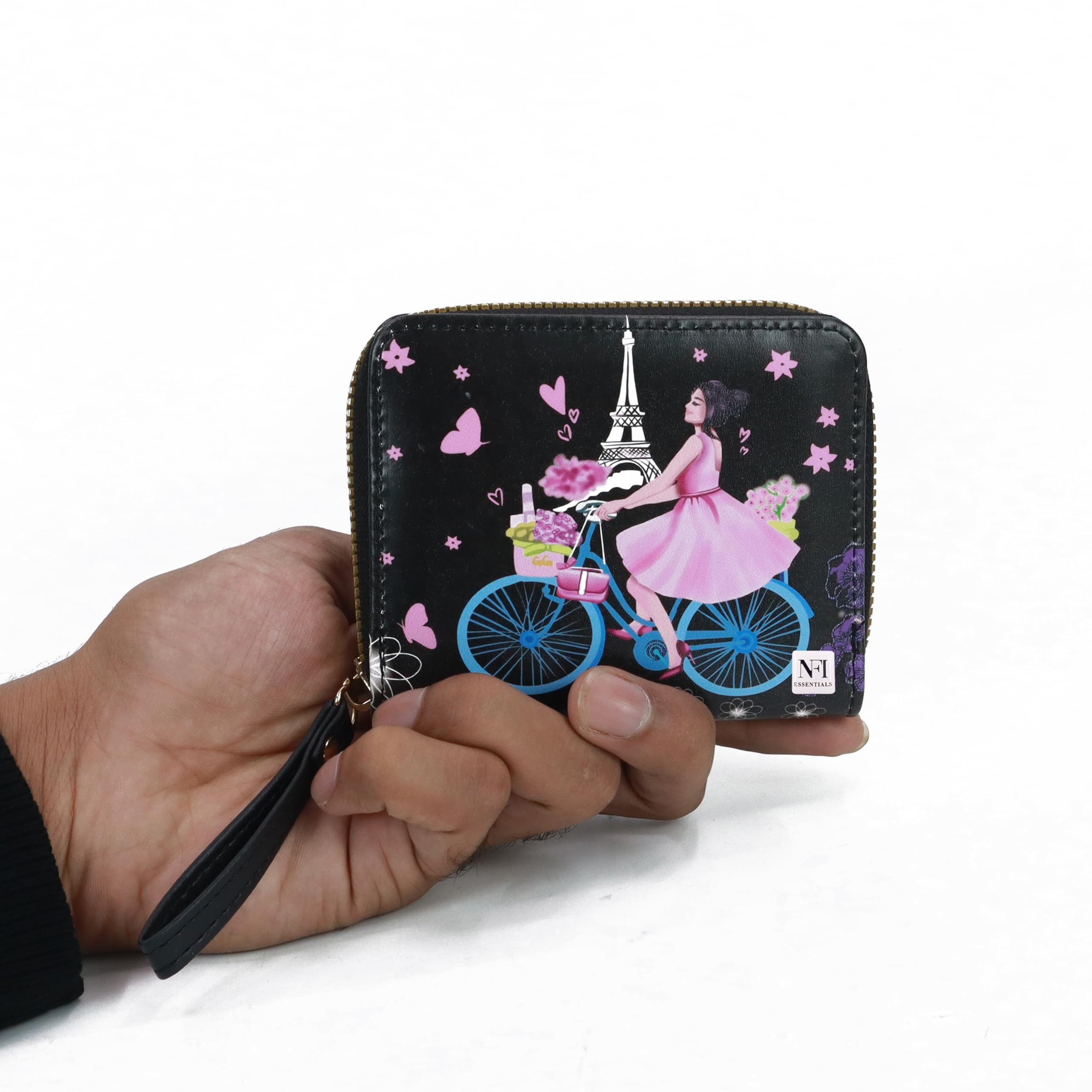 NFI Essentials Small Wallet for Women - PU Leather Mini Clutch with Zipper, Printed Credit Card & Coin Holder | Perfect for Everyday Use, Travel, and Gift Giving