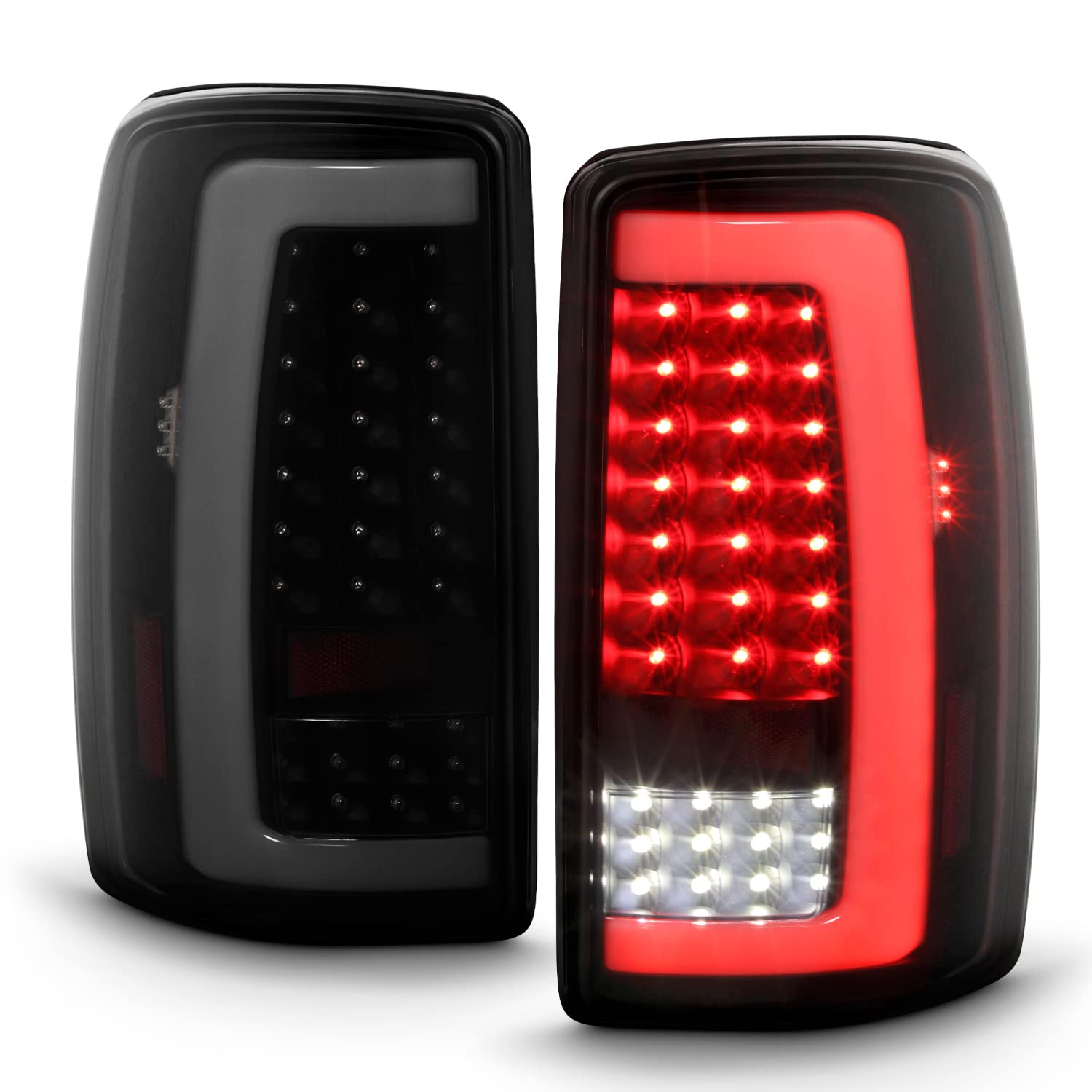 AKKON LED Running Reverse Tail Lights - Fits 2000-2006 Chevy Suburban 1500 Tahoe & GMC Yukon XL 2500 - Black Smoked C-Tube Design - Upgrade Your Vehicle for Night Driving and Enhanced Safety