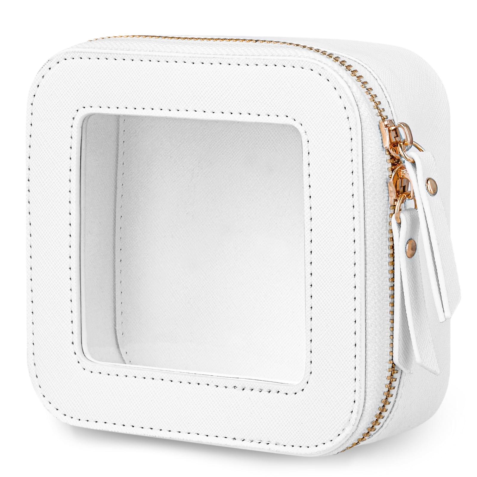 Mini Clear Makeup Bag - White Leather Travel Cosmetic Pouch for Women, Small Waterproof Toiletry Organizer with Zipper for Purse, Backpack & School Supplies - Perfect for Daily Use, Travel Essentials & On-the-Go Organization