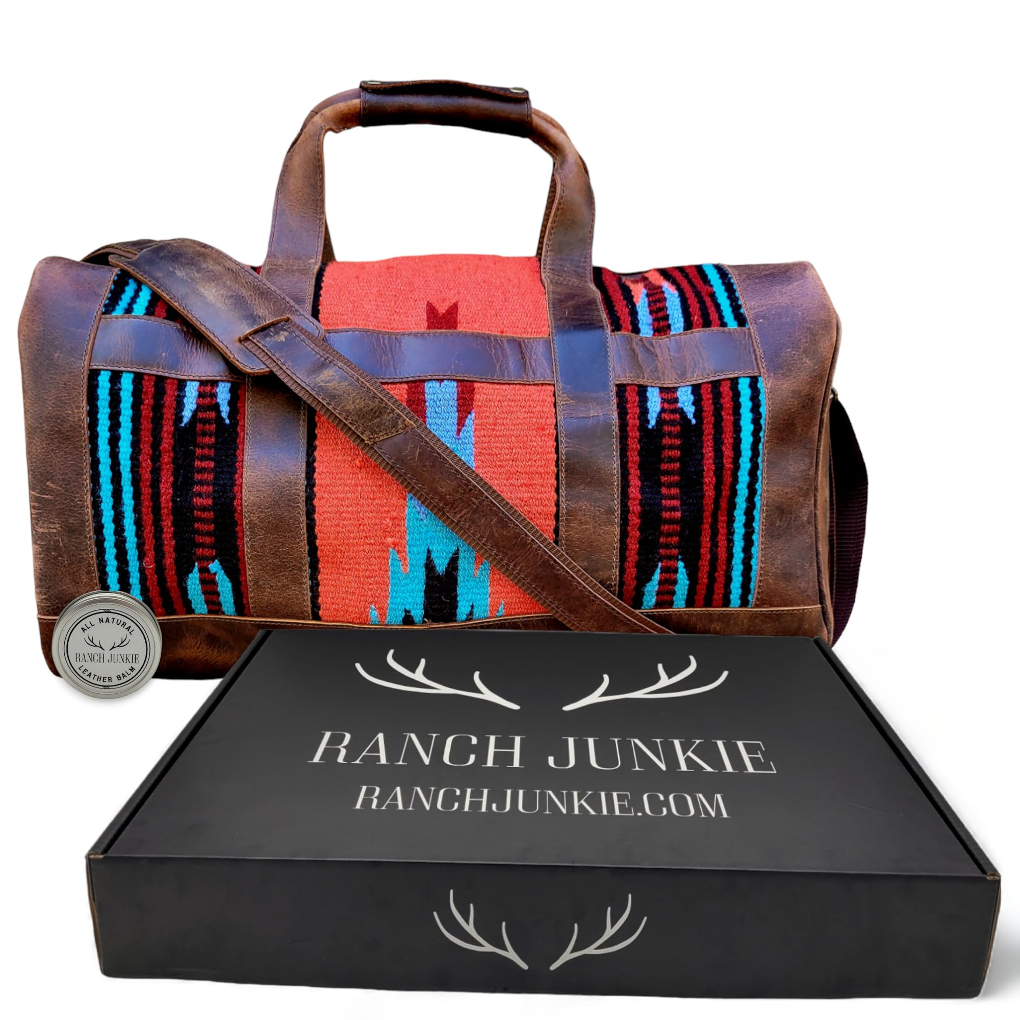 Handcrafted Vintage Brown Southwestern Leather Weekender Duffle Bag - Aztec Design, Antique Style - Perfect for Travel, Gym & Weekend Getaways (Sedona)