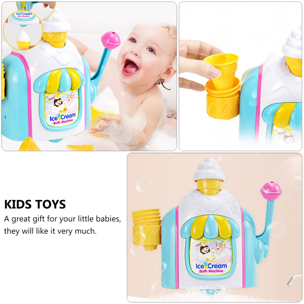 ABOOFAN Ice Cream Bubble Machine - Bubble Blower for Kids, Bubble Bath Toy for Girls & Boys, Fun Bath Time & Outdoor Play, Perfect for Parties & Summer Activities