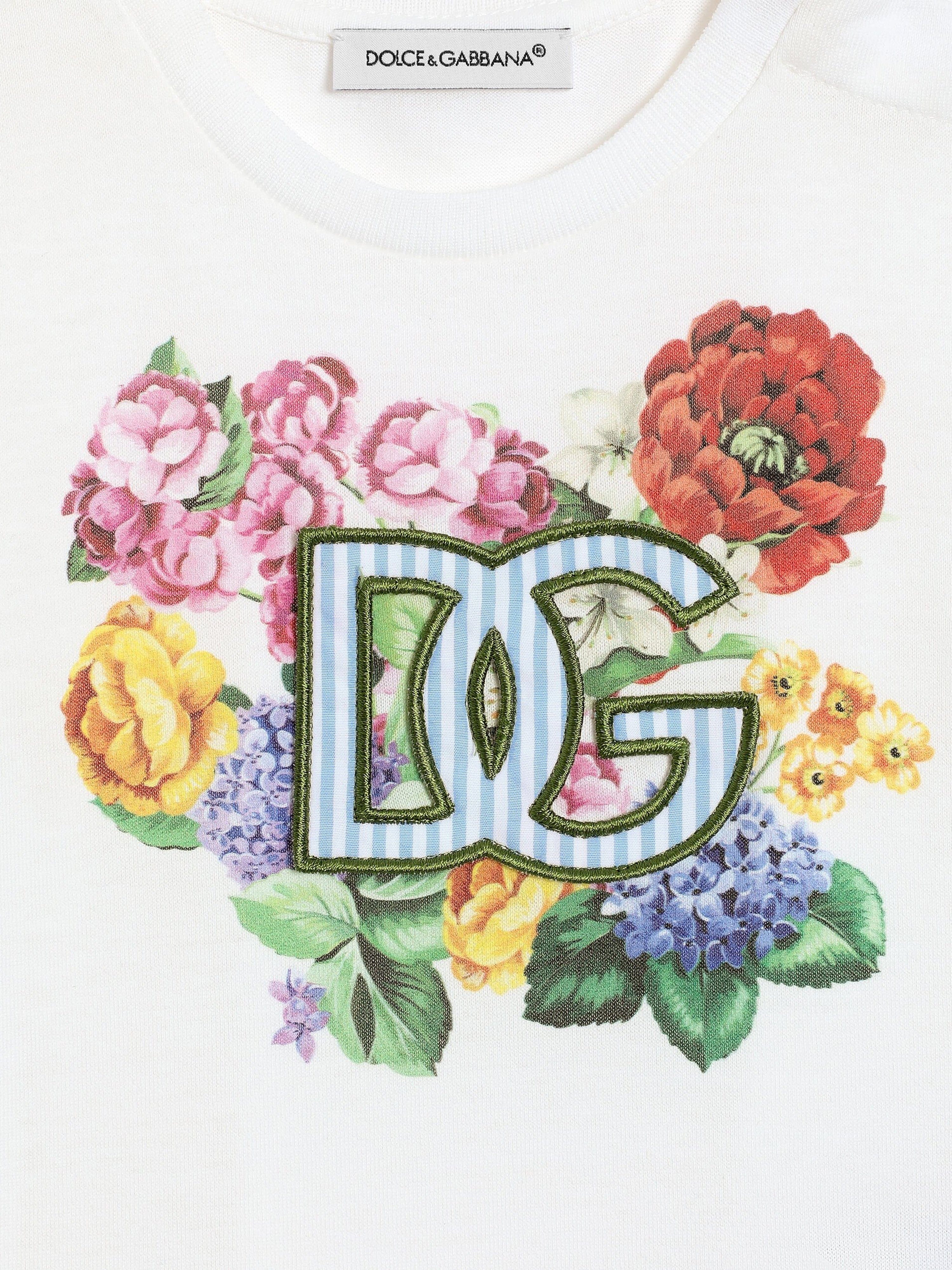 Baby Girls Floral Print Logo T-Shirt - White Cotton Tee for Toddlers | Perfect for Playdates, Birthday Parties & Family Photos