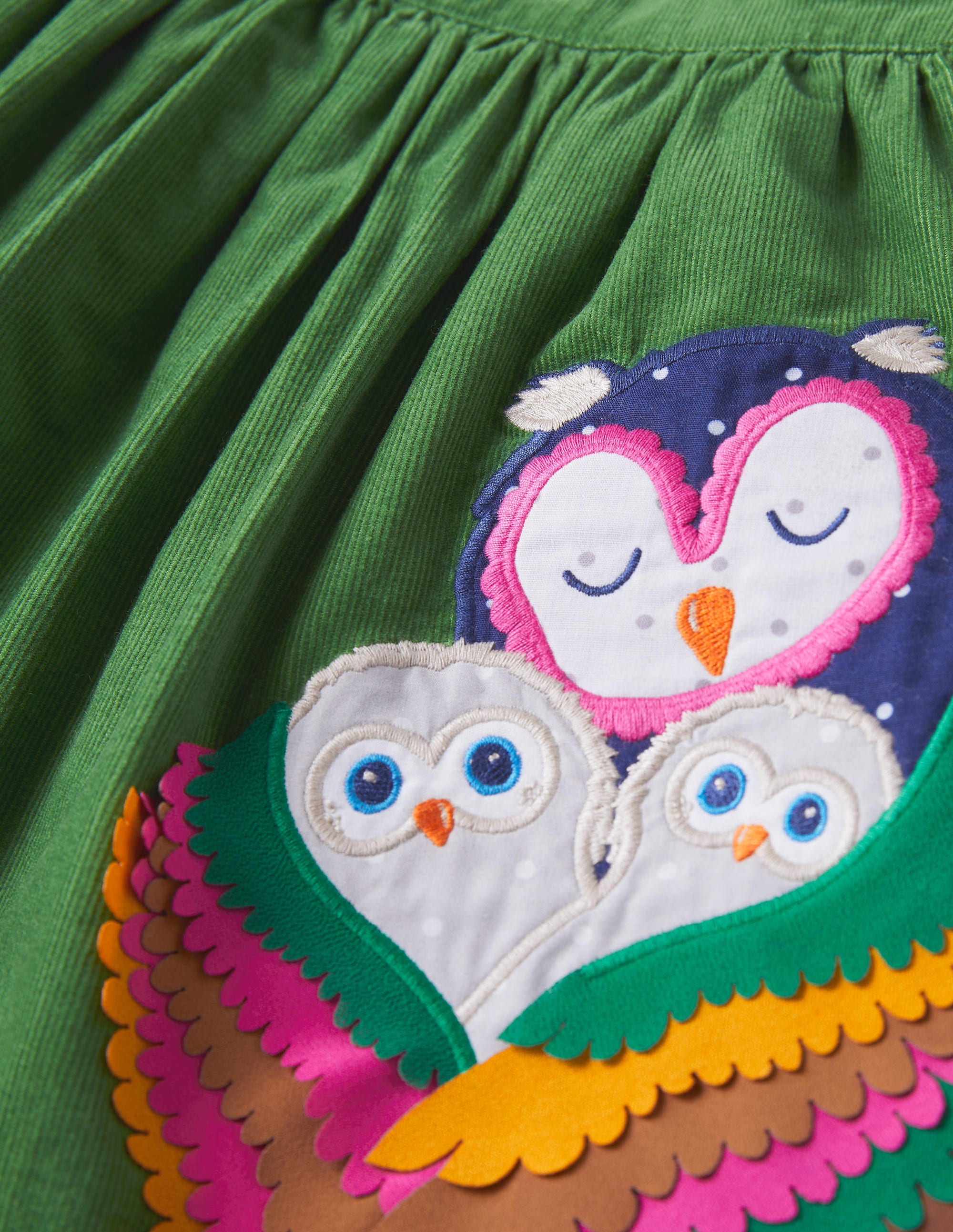 Stylish Olive Green Owls Appliqué Pinafore Dress for Girls - Perfect for School, Parties & Everyday Wear