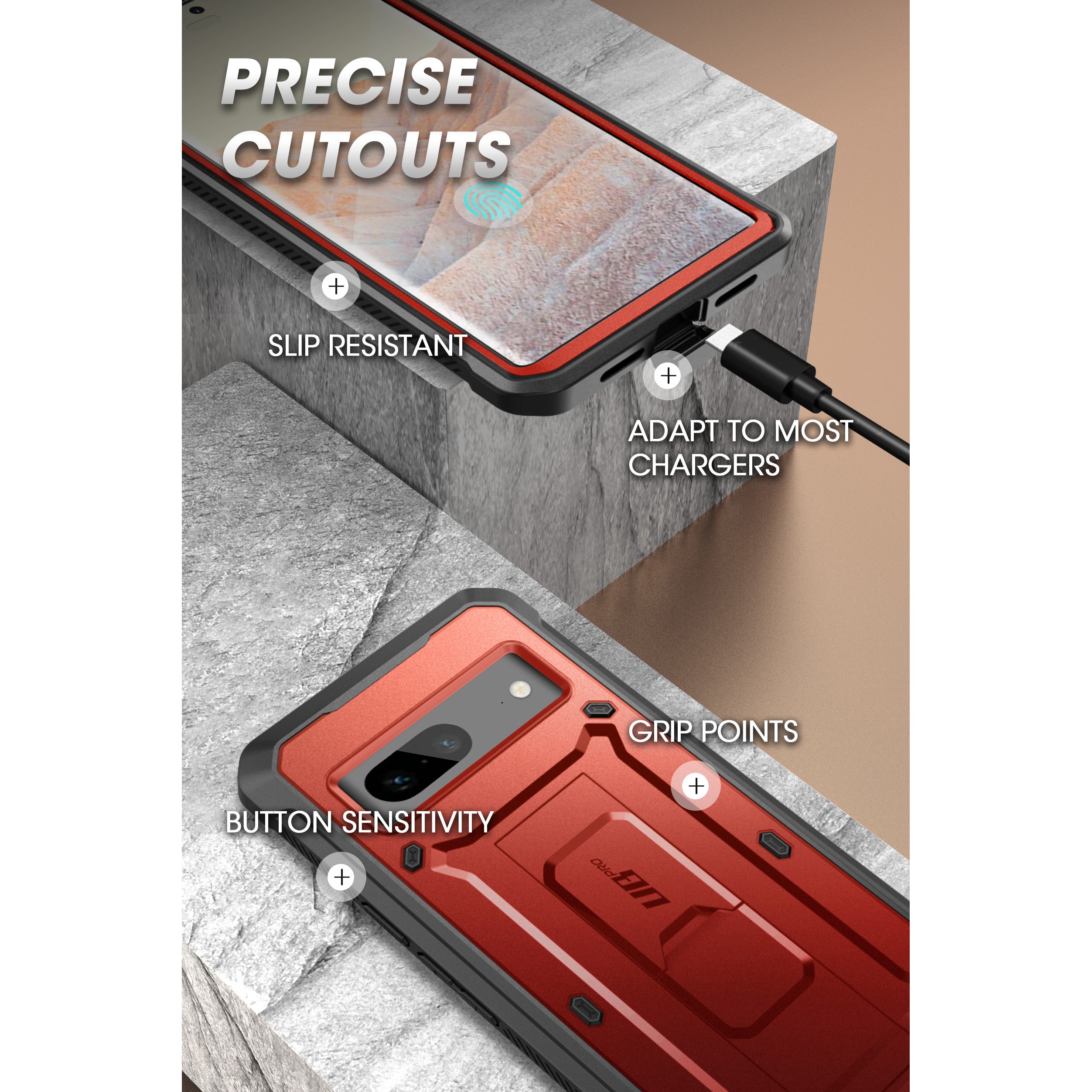 Google Pixel 7 Case - Unicorn Beetle PRO Rugged Holster with Kickstand | Shockproof & Drop Protection | Metallic Red | Perfect for Outdoor, Work & Travel