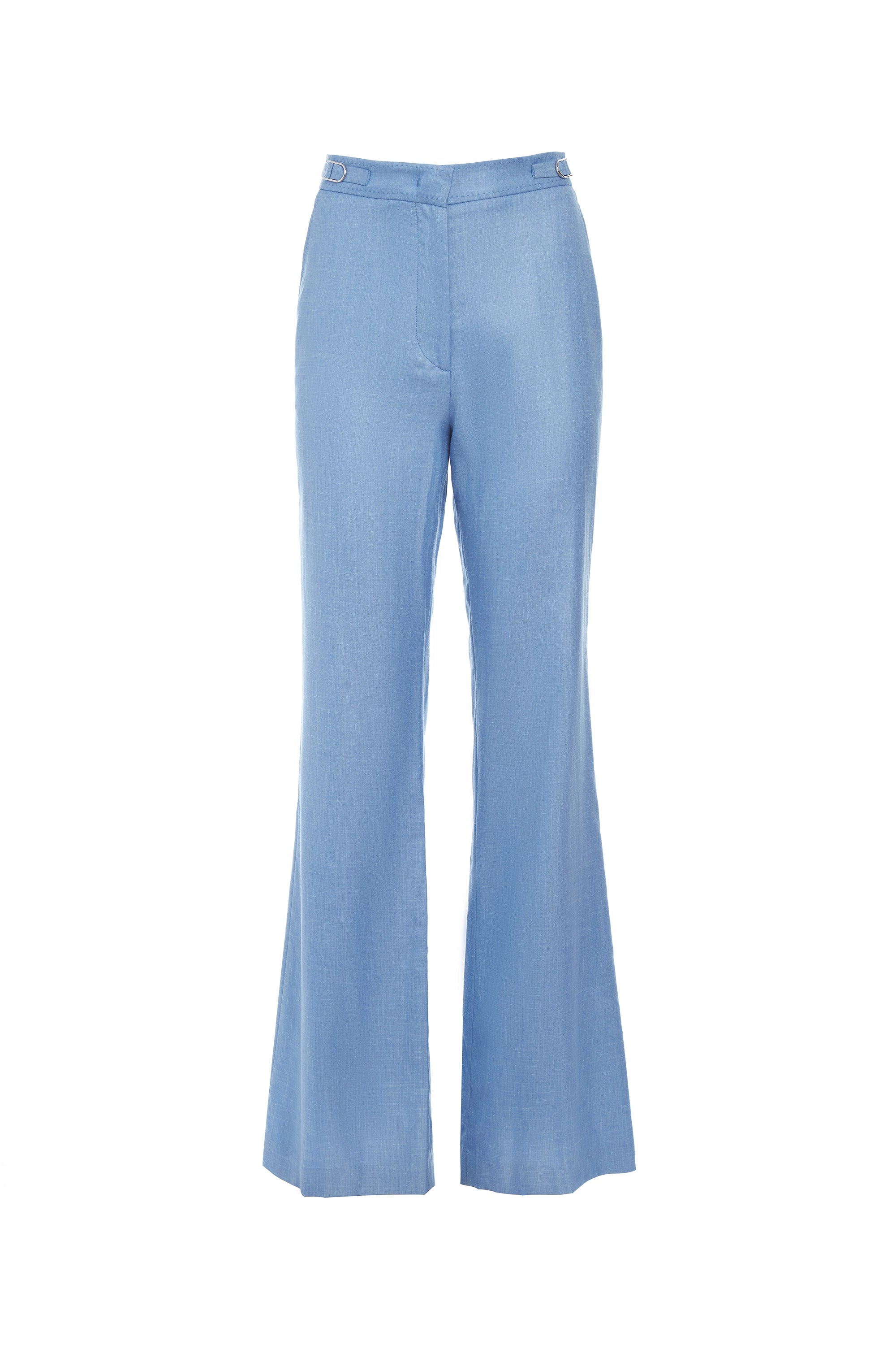 Vesta Pant - Light Blue Virgin Wool & Silk Linen Twill Trousers for Women | Comfortable Office Pants, Business Casual Wear & Travel Outfits
