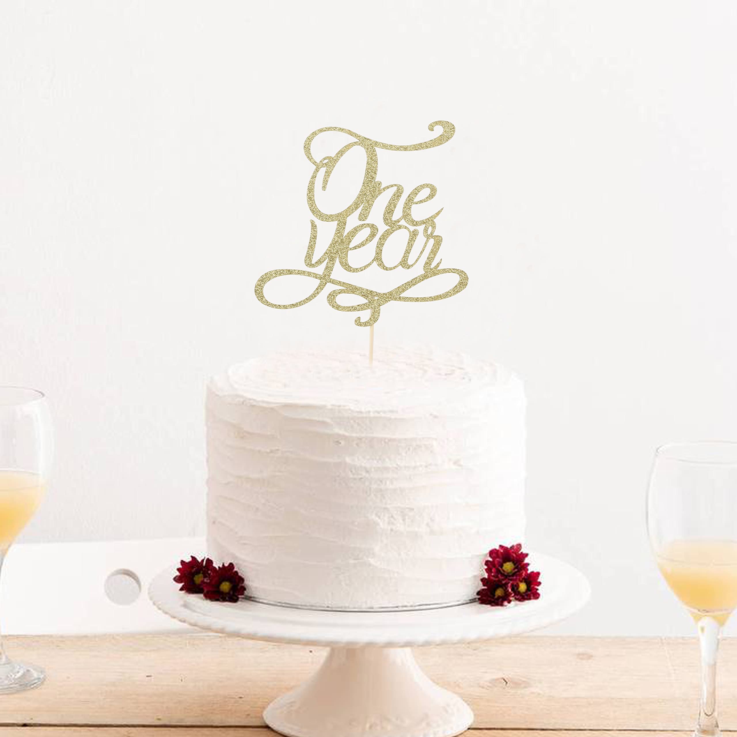 1st Anniversary Cake Topper - Golden Glitter Wedding Cake Decor for 1 Year Married Couples | Perfect for Anniversary Parties, Romantic Celebrations & Photo Backdrops