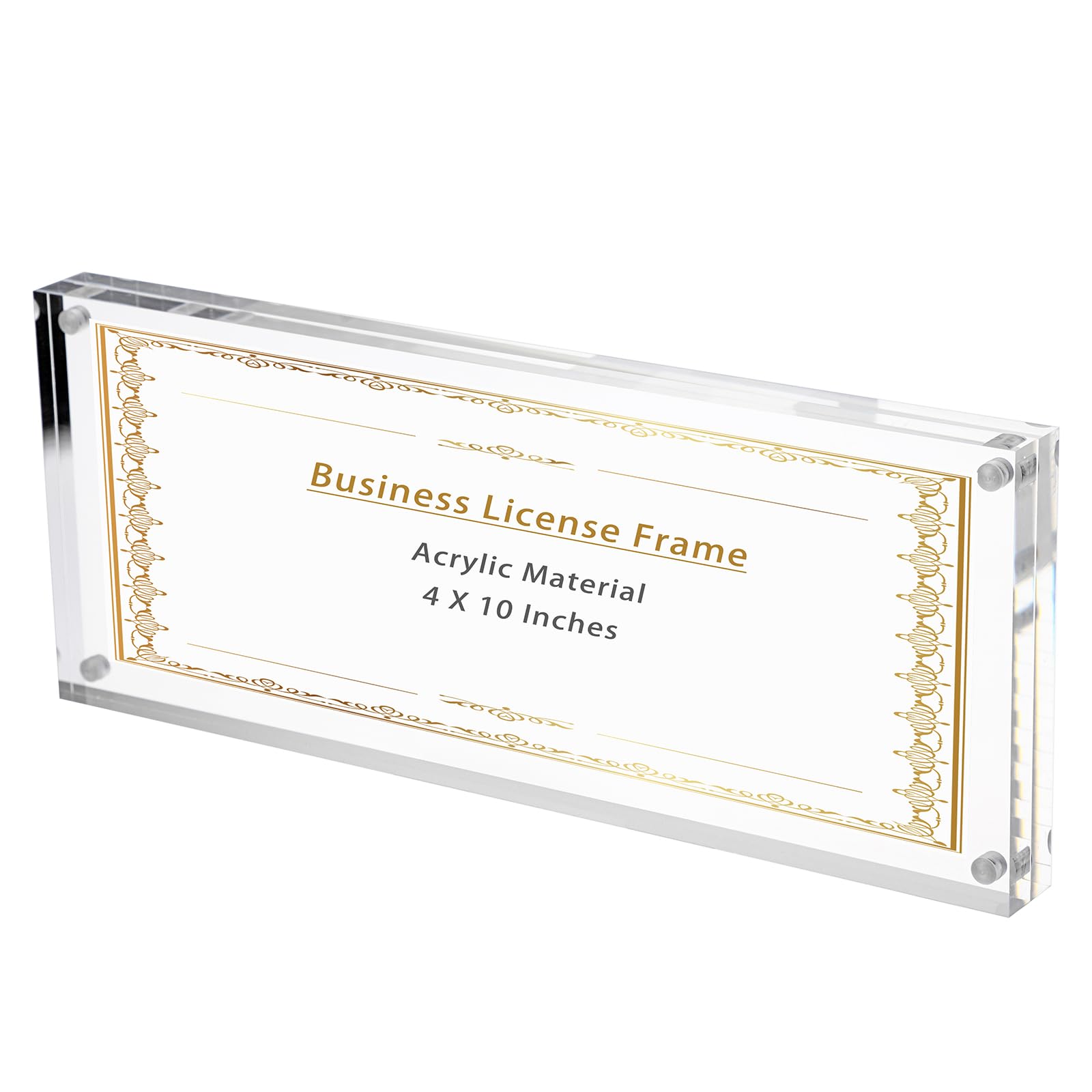 JUXYES 4x10 Clear Acrylic Business License Frame - Magnetic Certificate Display Holder for Office, Retail & Home Use - Frameless Panoramic Picture Frame with Sandwich Design - Perfect for Licenses, Certificates & Awards