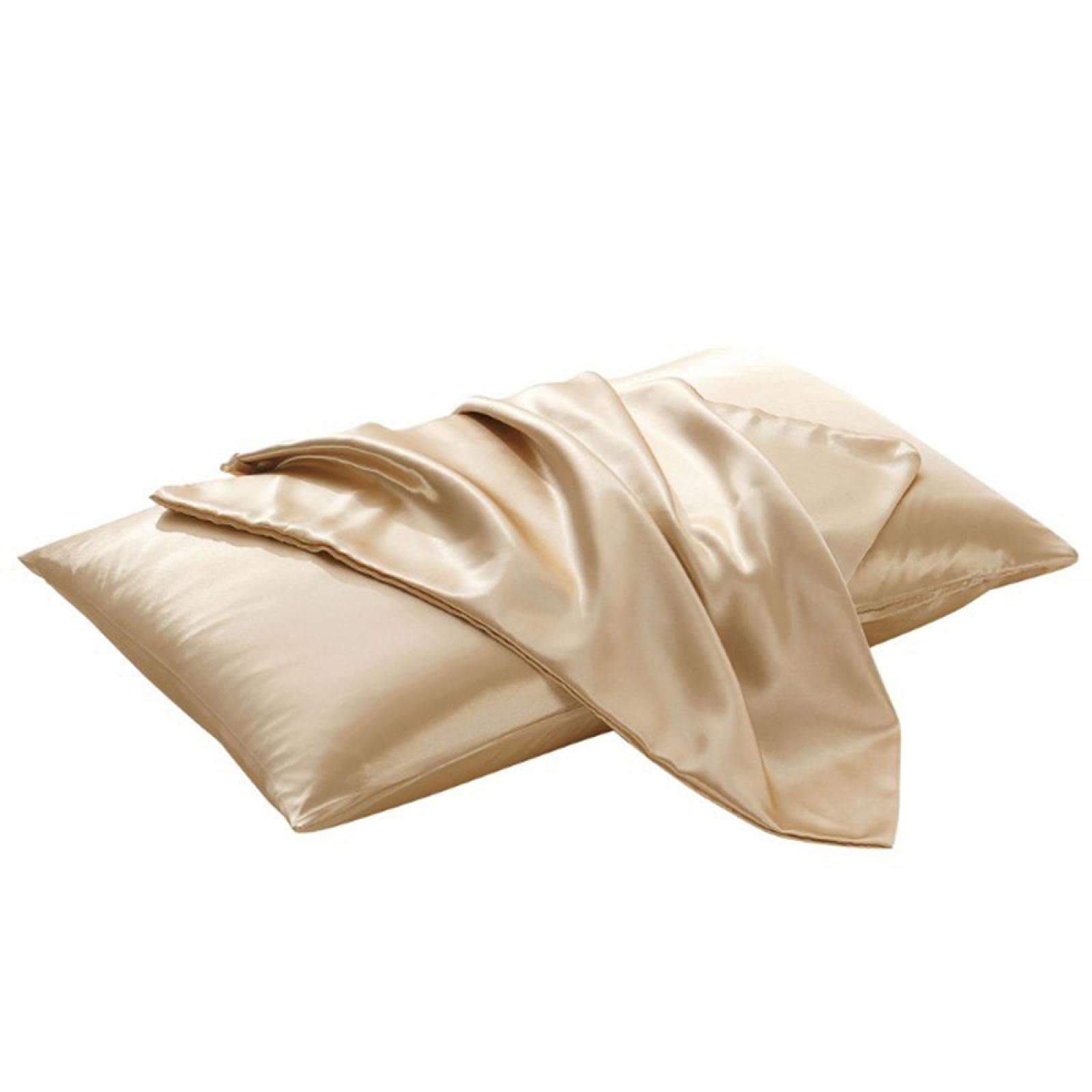 DNAEGH Satin Silk Pillowcases - 2 Pack Camel Color, Soft & Smooth Emulation Silk Pillow Covers with Zipper Closure for Bed, Waist Cushion - Perfect for Home, Travel & Gift Giving