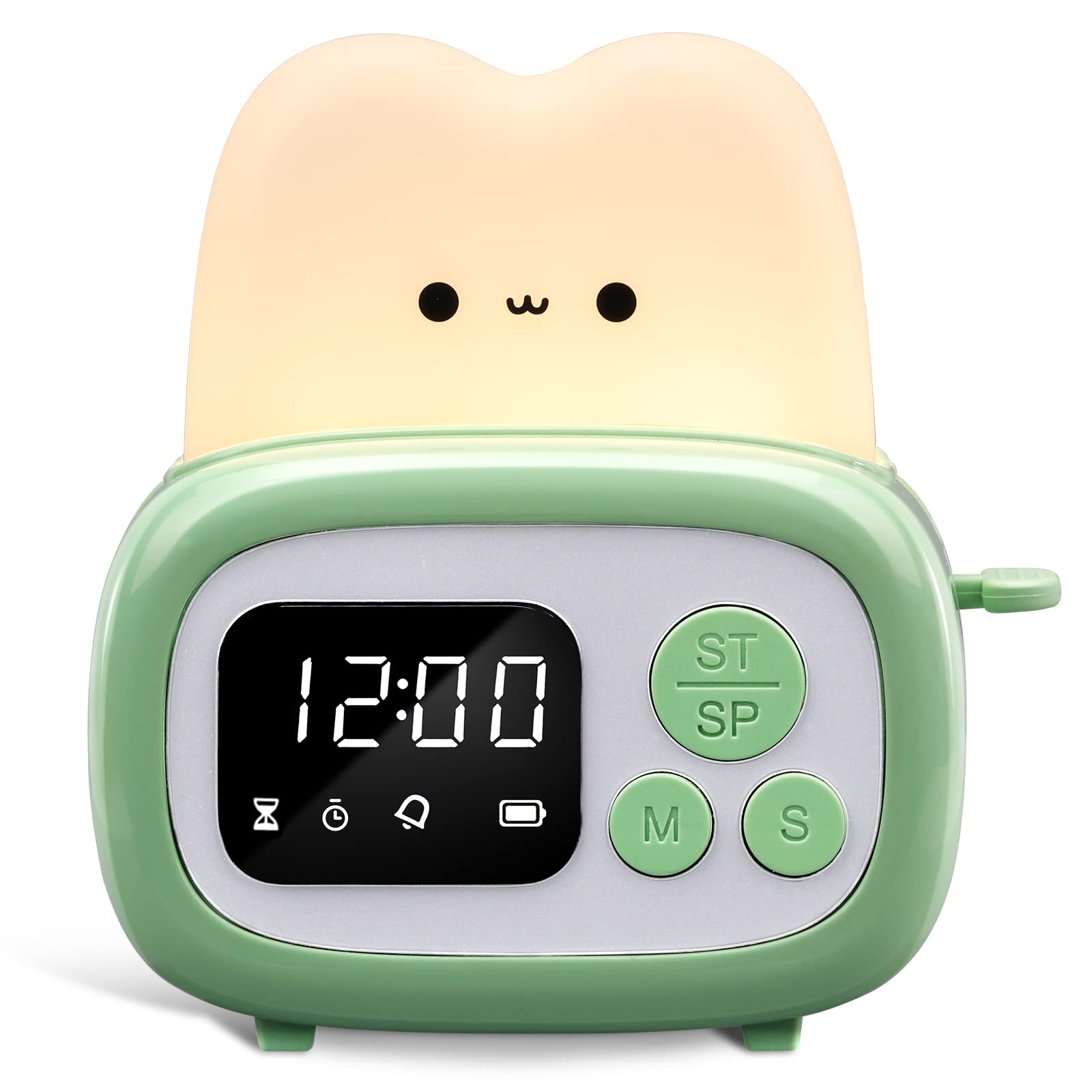 QANYI Small Timer Clock Toaster Lamp - Cute Night Light with Digital Alarm Clock & Time Management Tool for Kids | ABS+PC Material | Perfect Birthday Gift for Toddlers, Boys & Girls | Ideal for Bedrooms, Study Rooms & Kids' Rooms