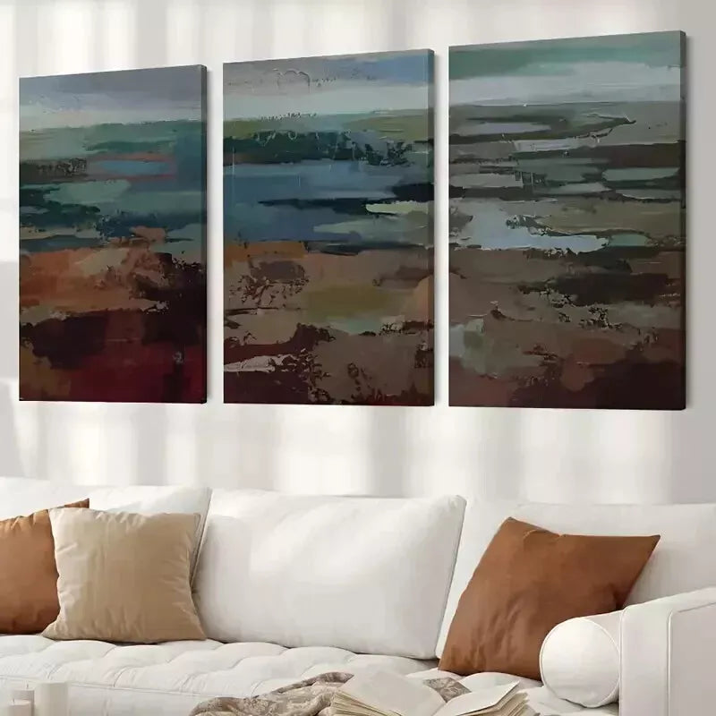 3-Piece Mid Century Modern Sage Green Wall Art Set - Framed Canvas 50x70cm (20x28in) - High Quality Print - 100% Australian Made - Ready to Hang - Perfect for Living Room, Bedroom & Office Decor